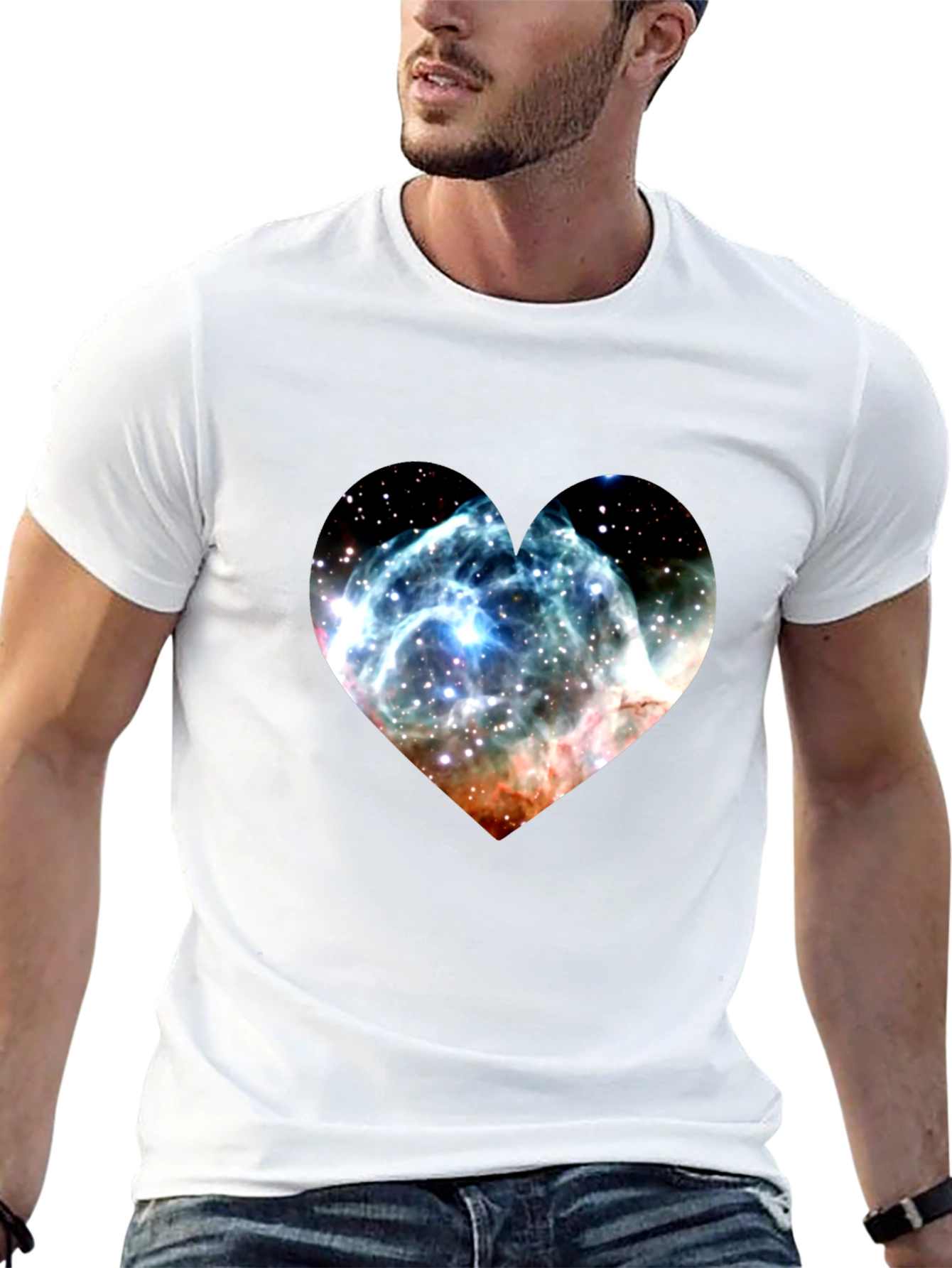 Nebula Heart Graphic Tee - Soft Black Cotton Blend