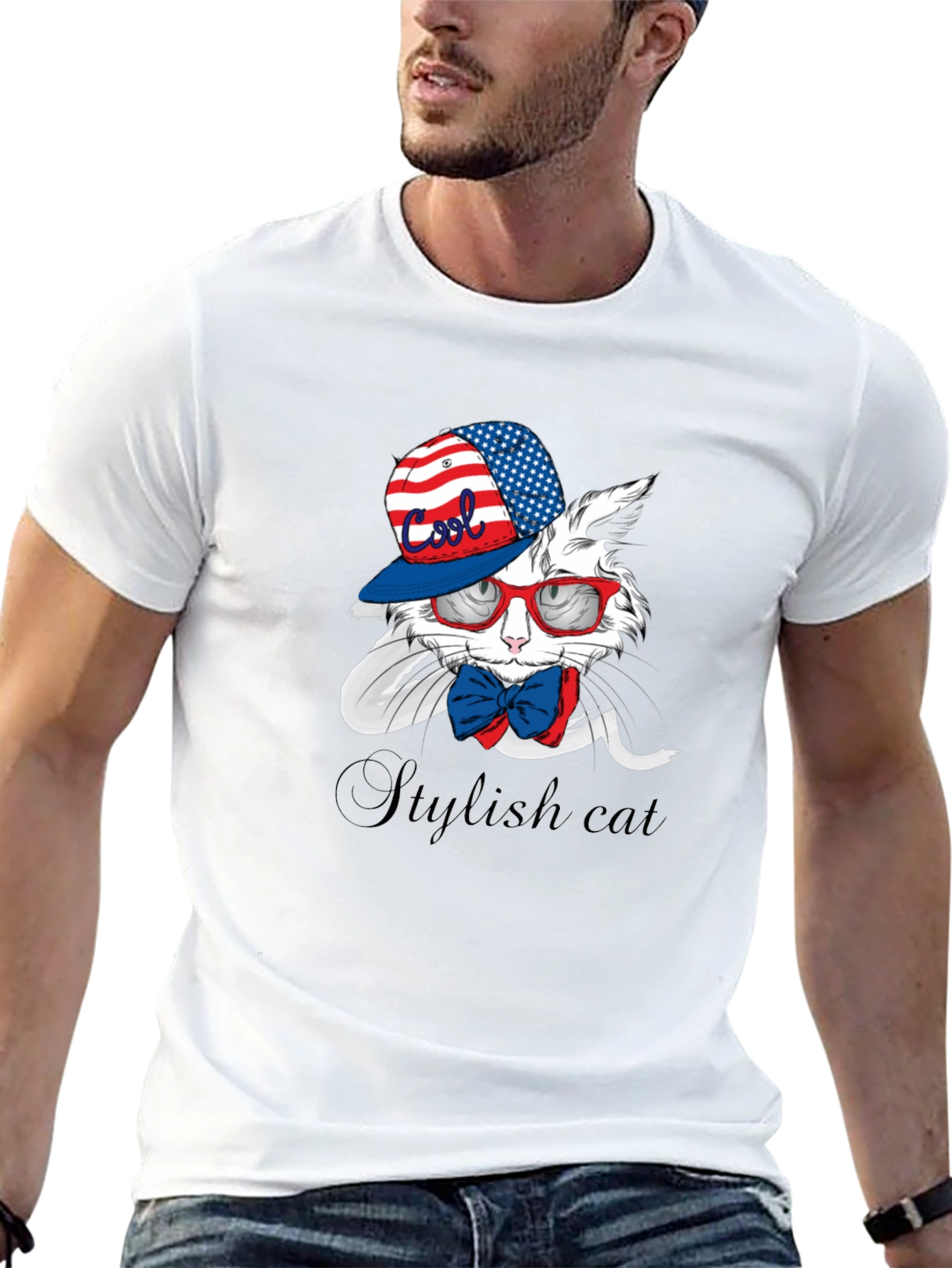 Cool Stylish Cat T-Shirt - Patriotic Design