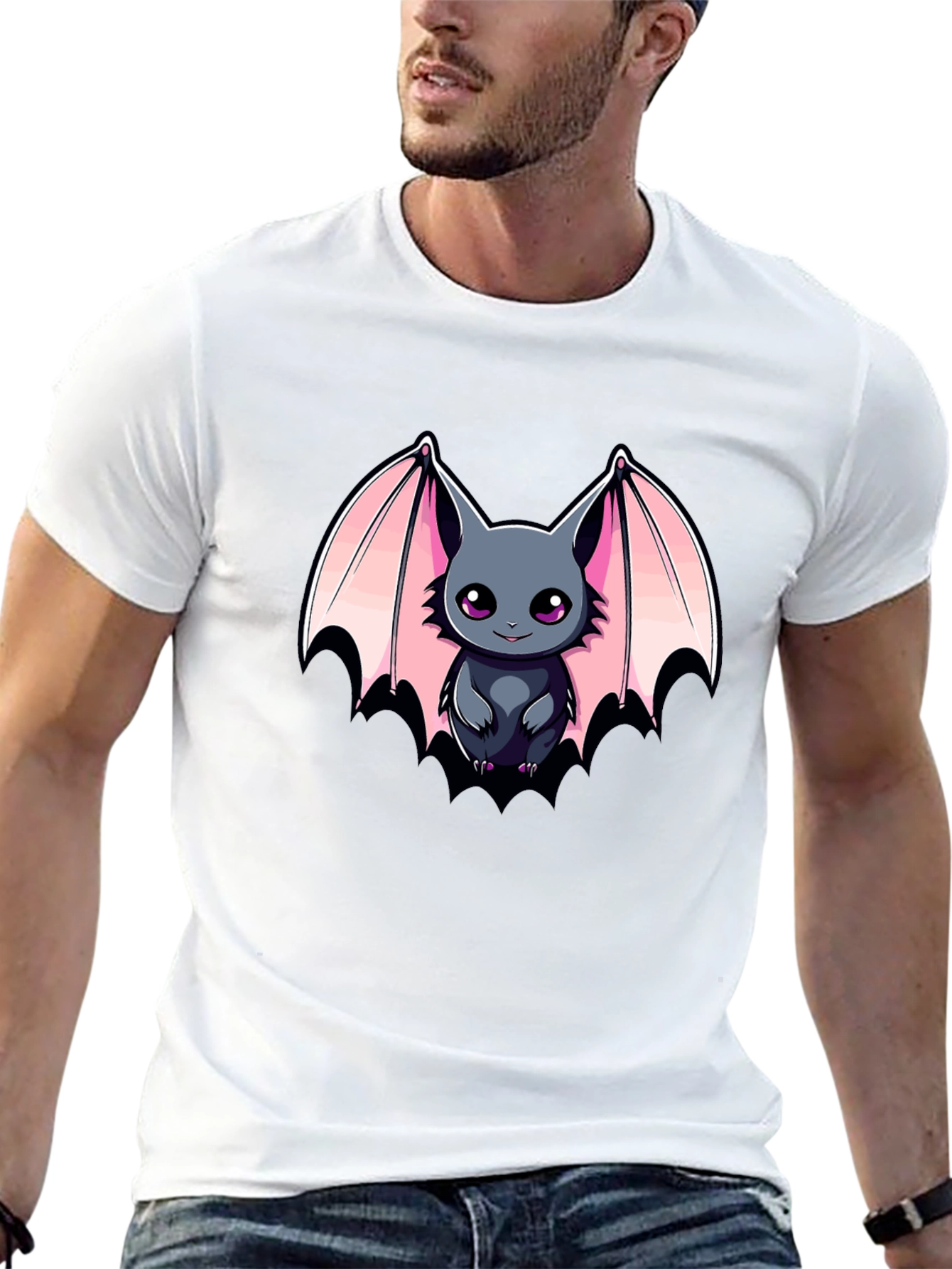 Cute Bat Graphic Tee - Mens Black T-Shirt