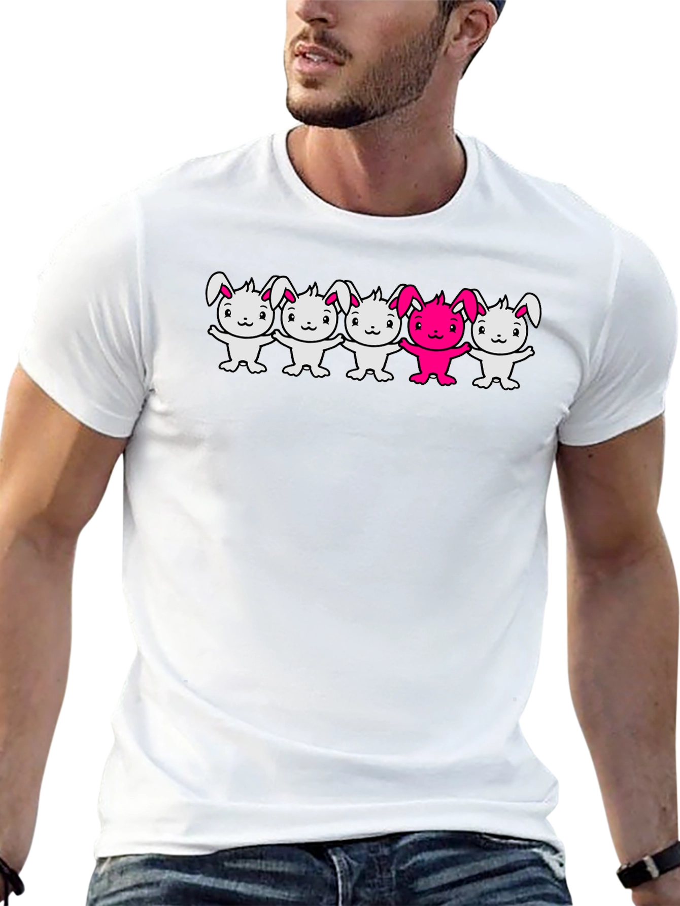 Bunny Graphic T-Shirt Black Crew Neck Cartoon Design