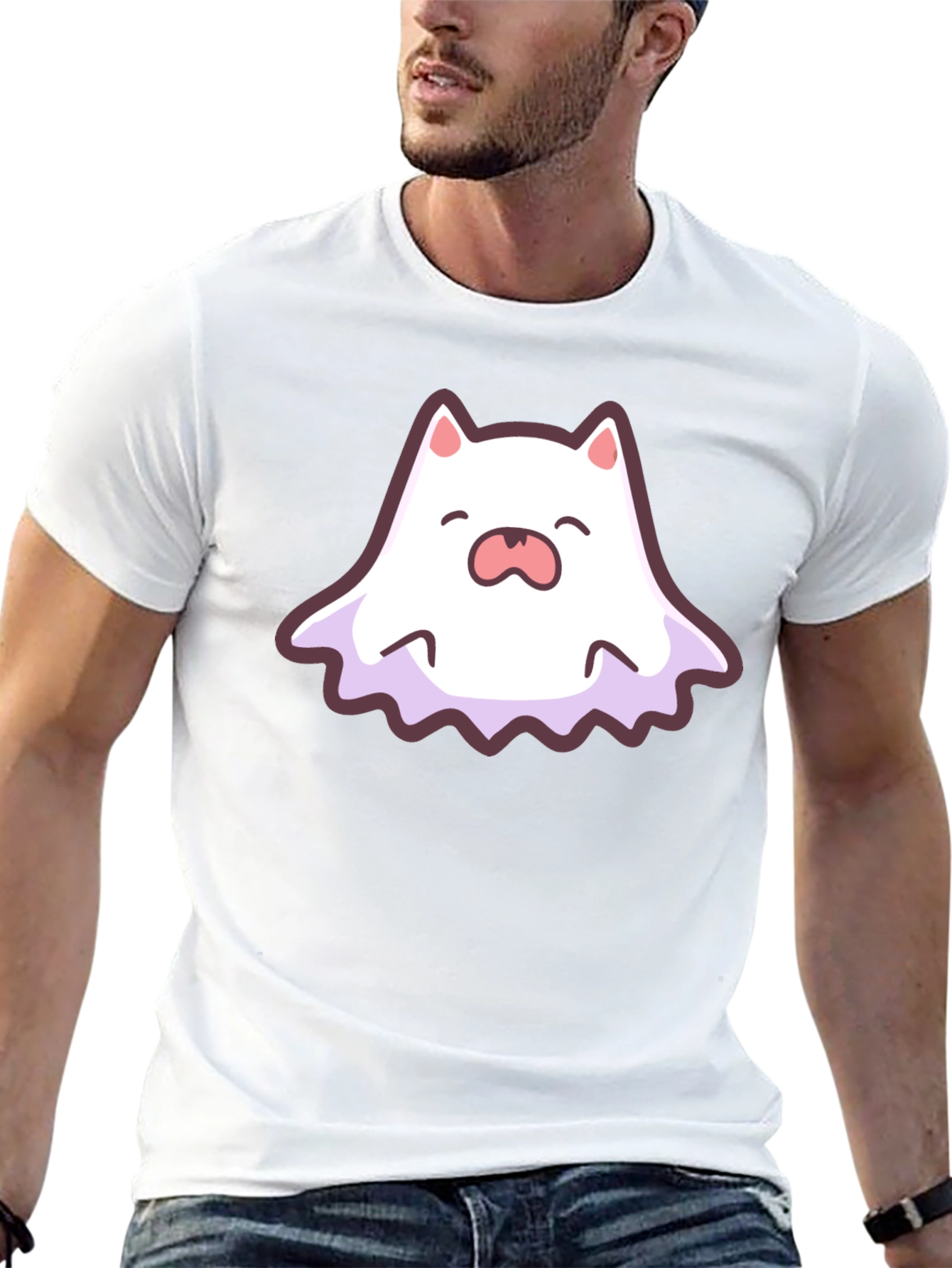Cute Ghost Cat Graphic T-Shirt