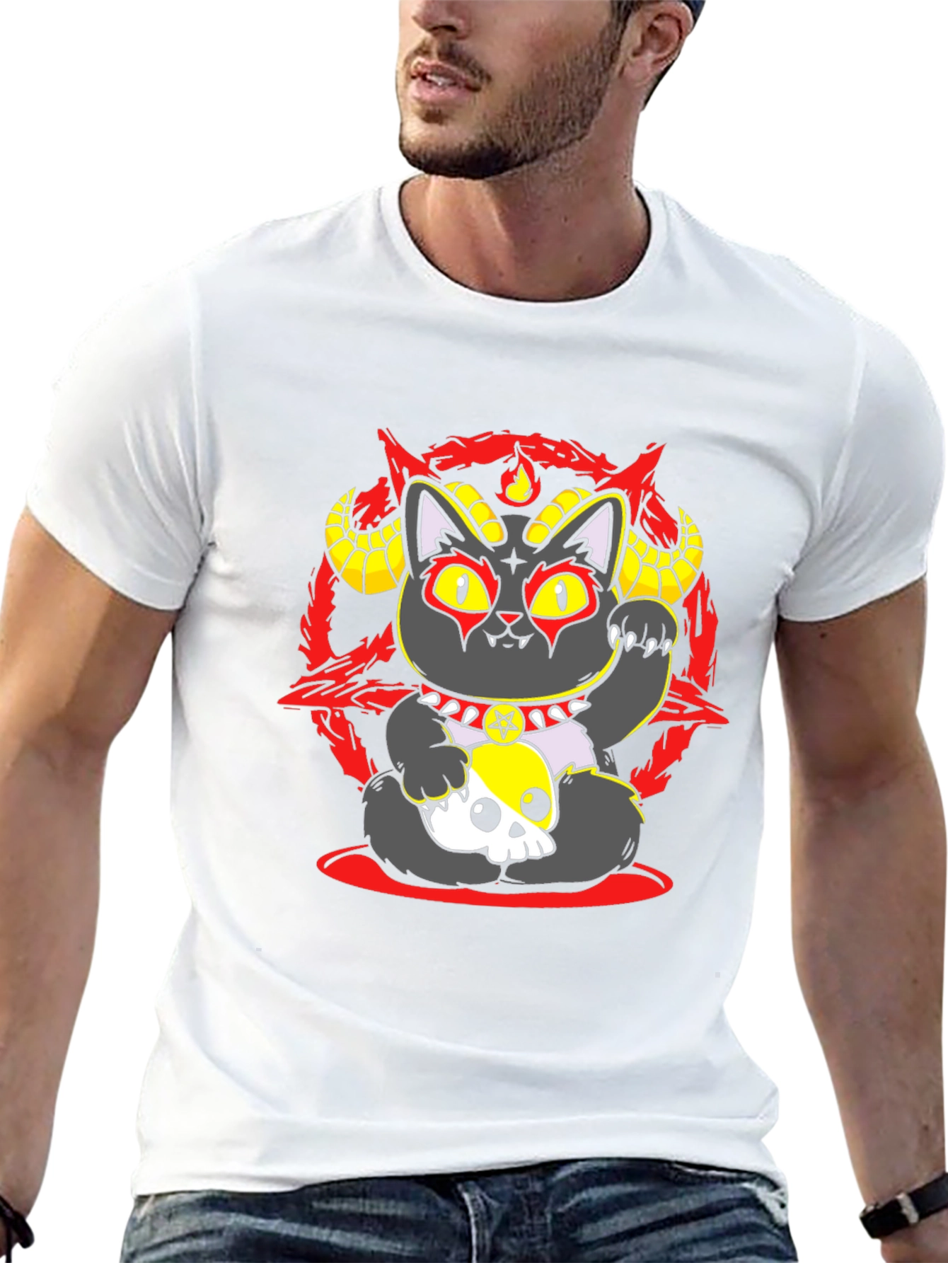 Occult Lucky Cat Graphic Tee - Black