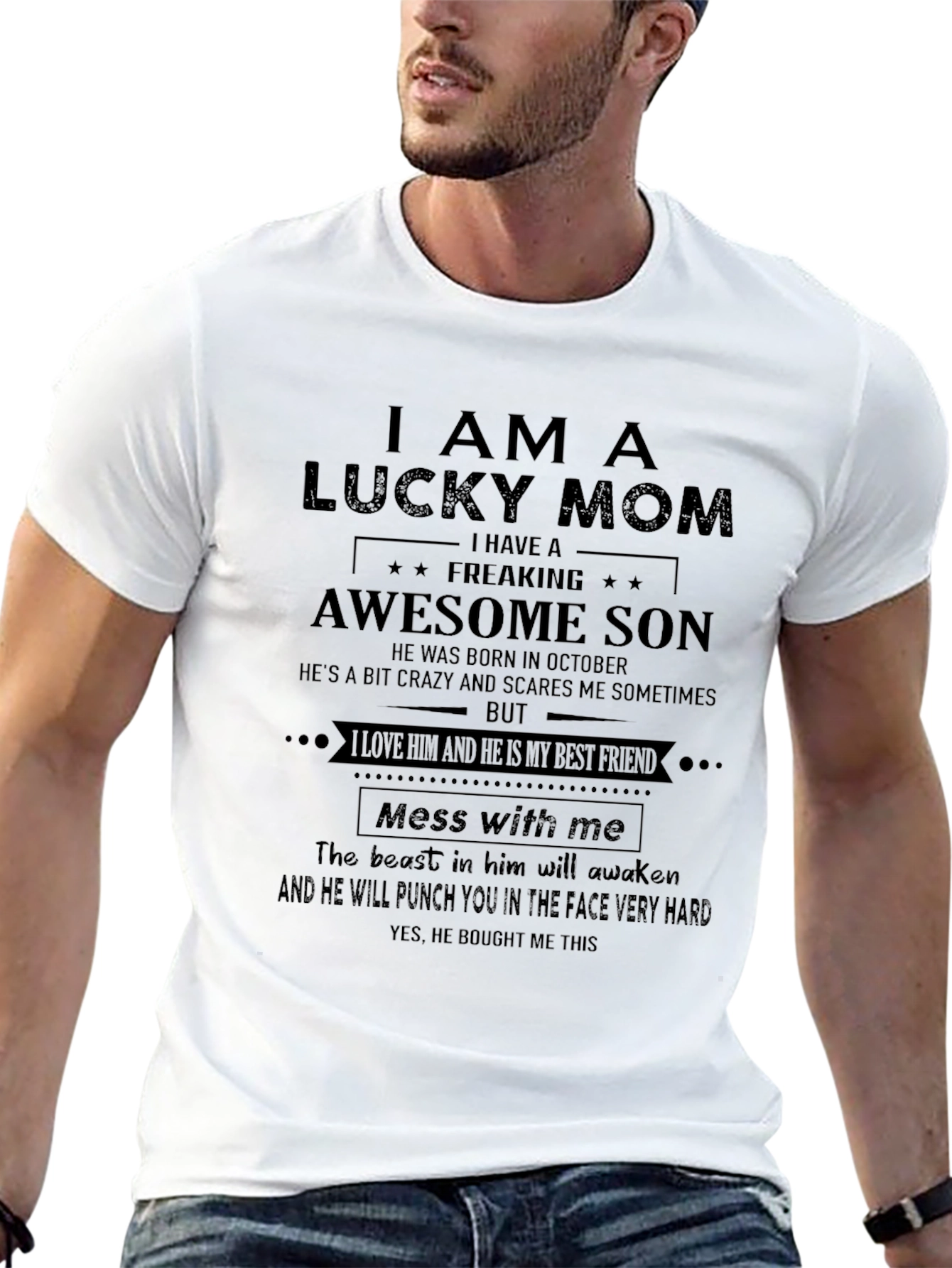 Lucky Mom Awesome Son Graphic T-Shirt