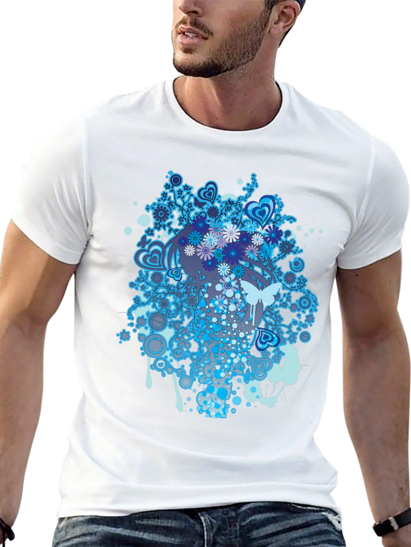 Abstract Floral Butterfly Graphic Tee - Black