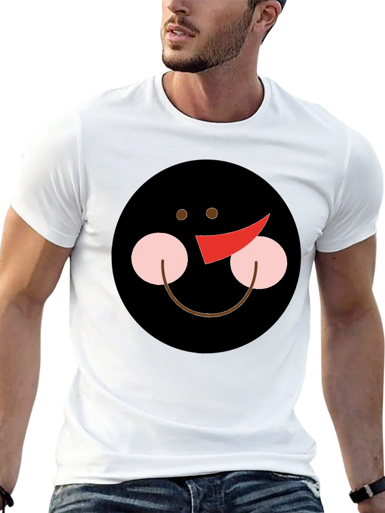 Snowman Face Graphic Black T-Shirt