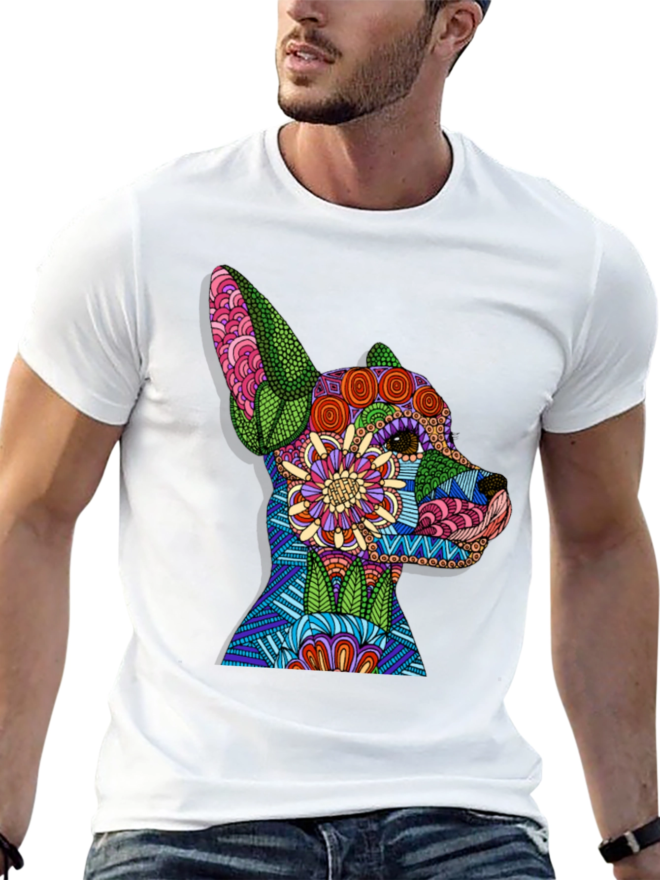Dog Mandala Art Black T-Shirt