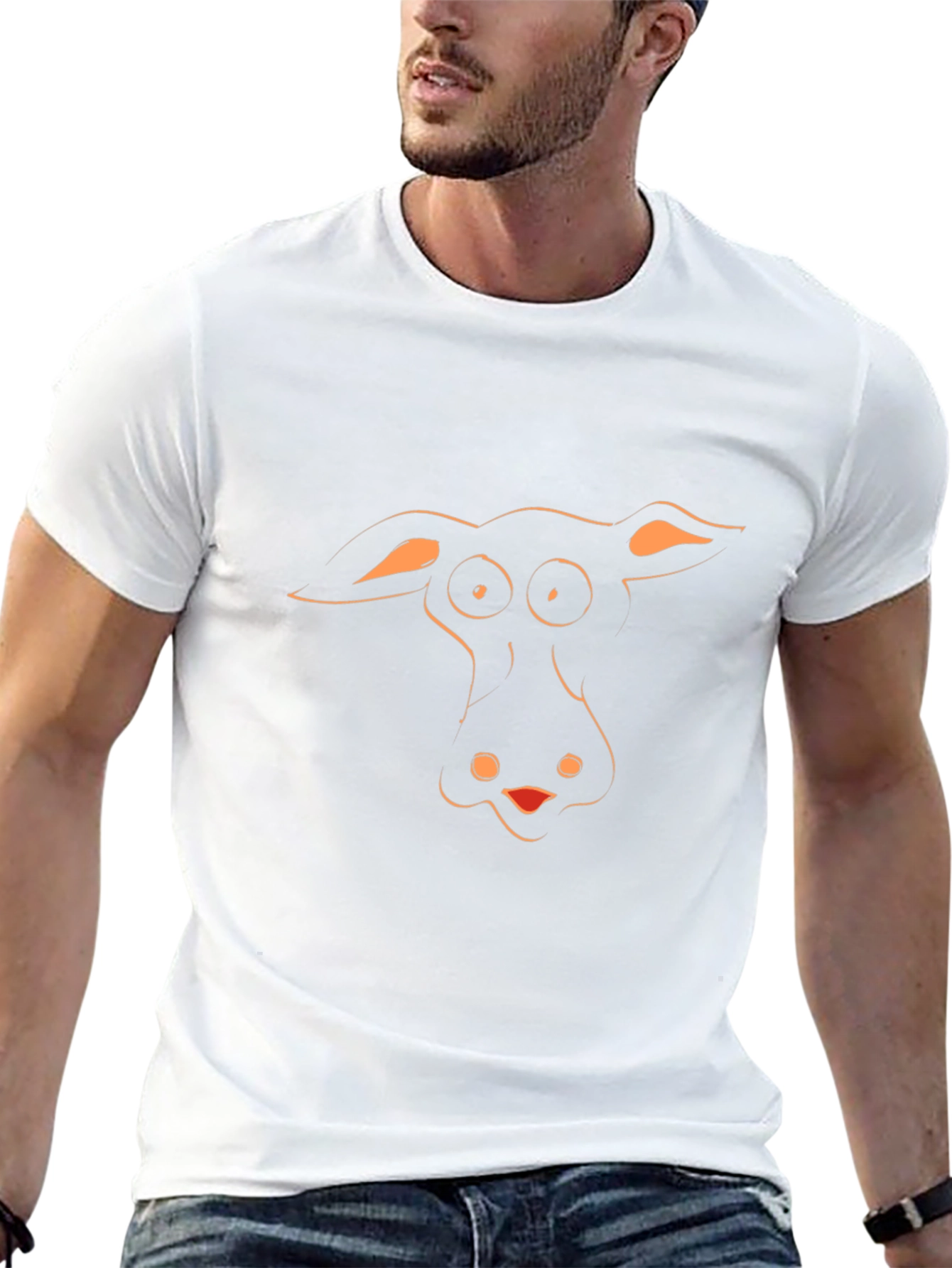 Funny Cartoon Animal Face Black T-Shirt