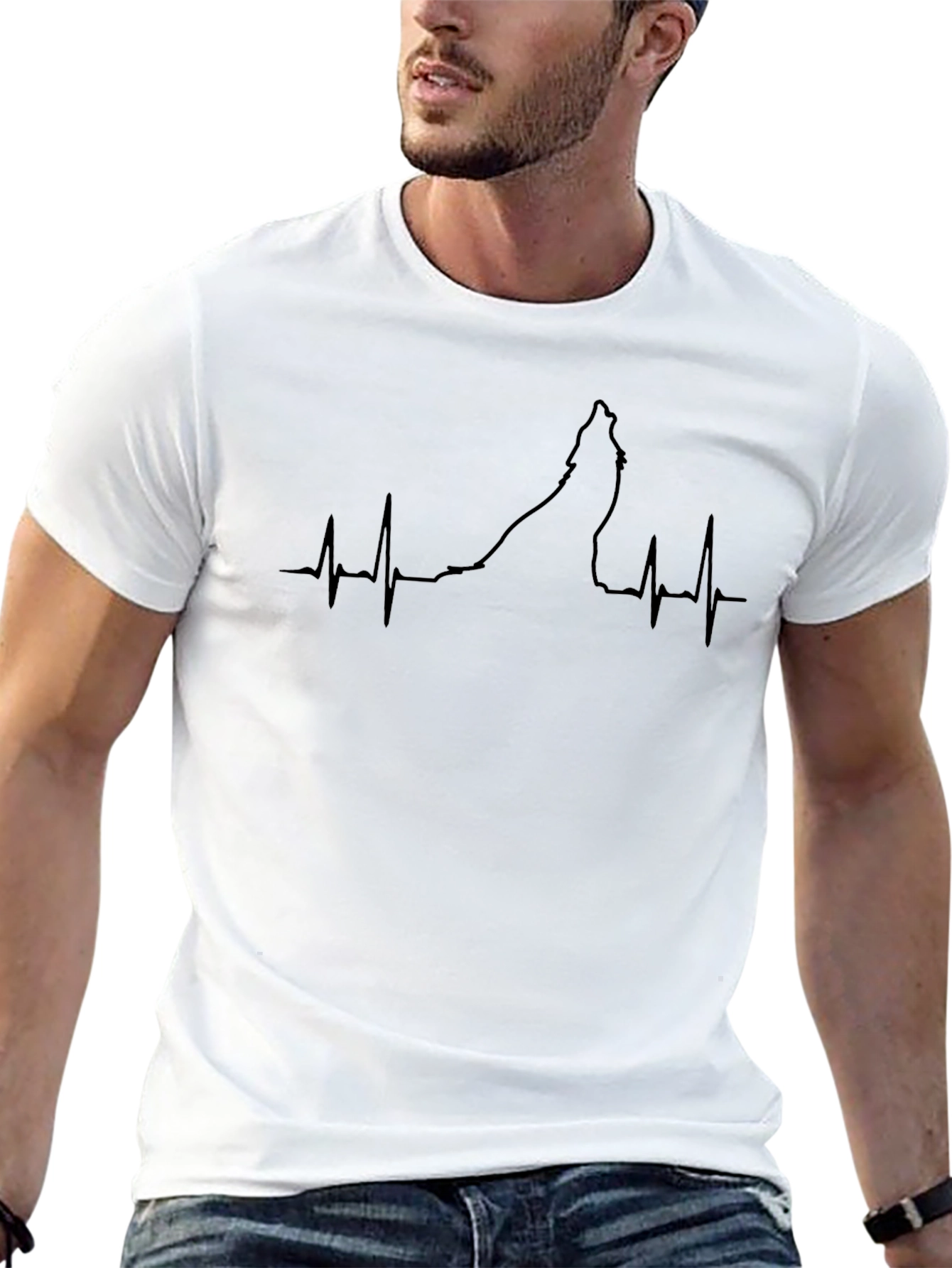 Wolf Heartbeat Graphic Tee - Black Crew Neck T-Shirt