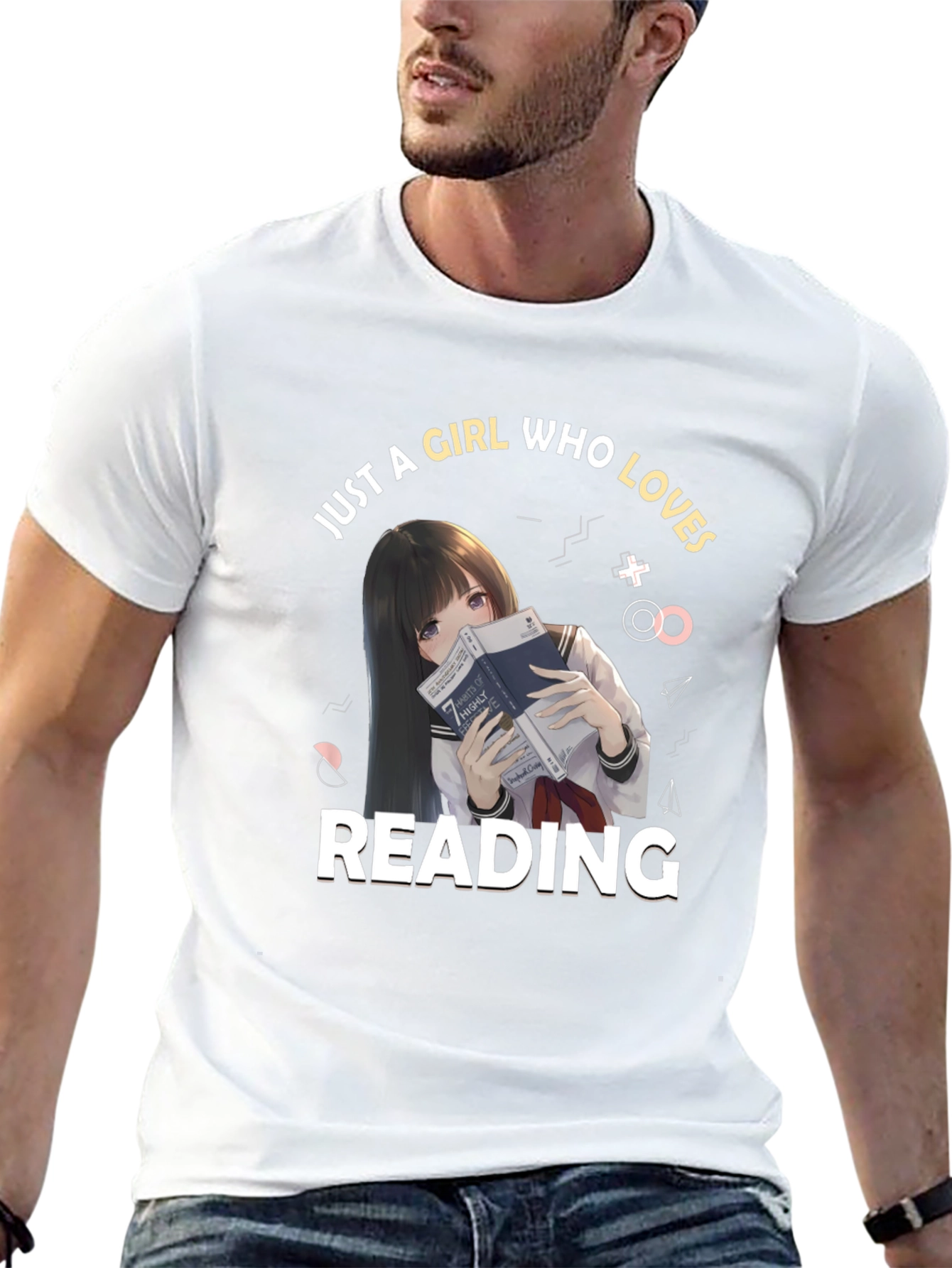 Anime Girl Reading Black T-Shirt
