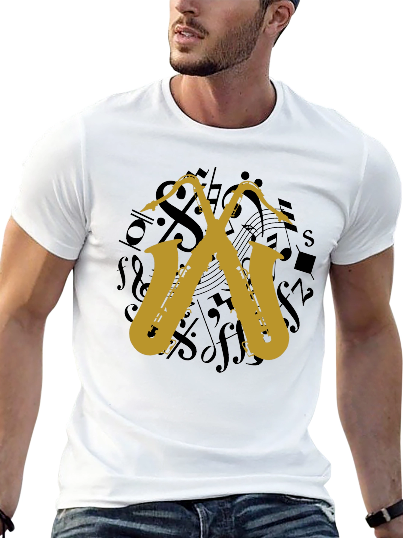 Saxophone Music Notes T-Shirt - Musician Style