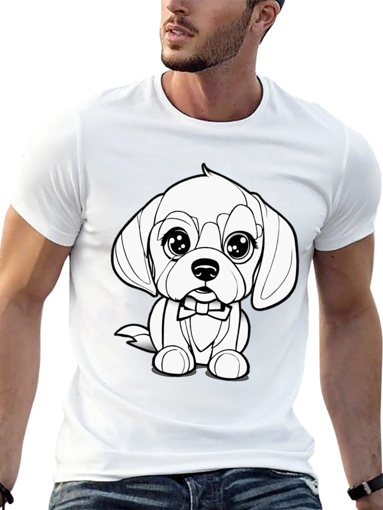 Cute Puppy Bowtie Black T-Shirt