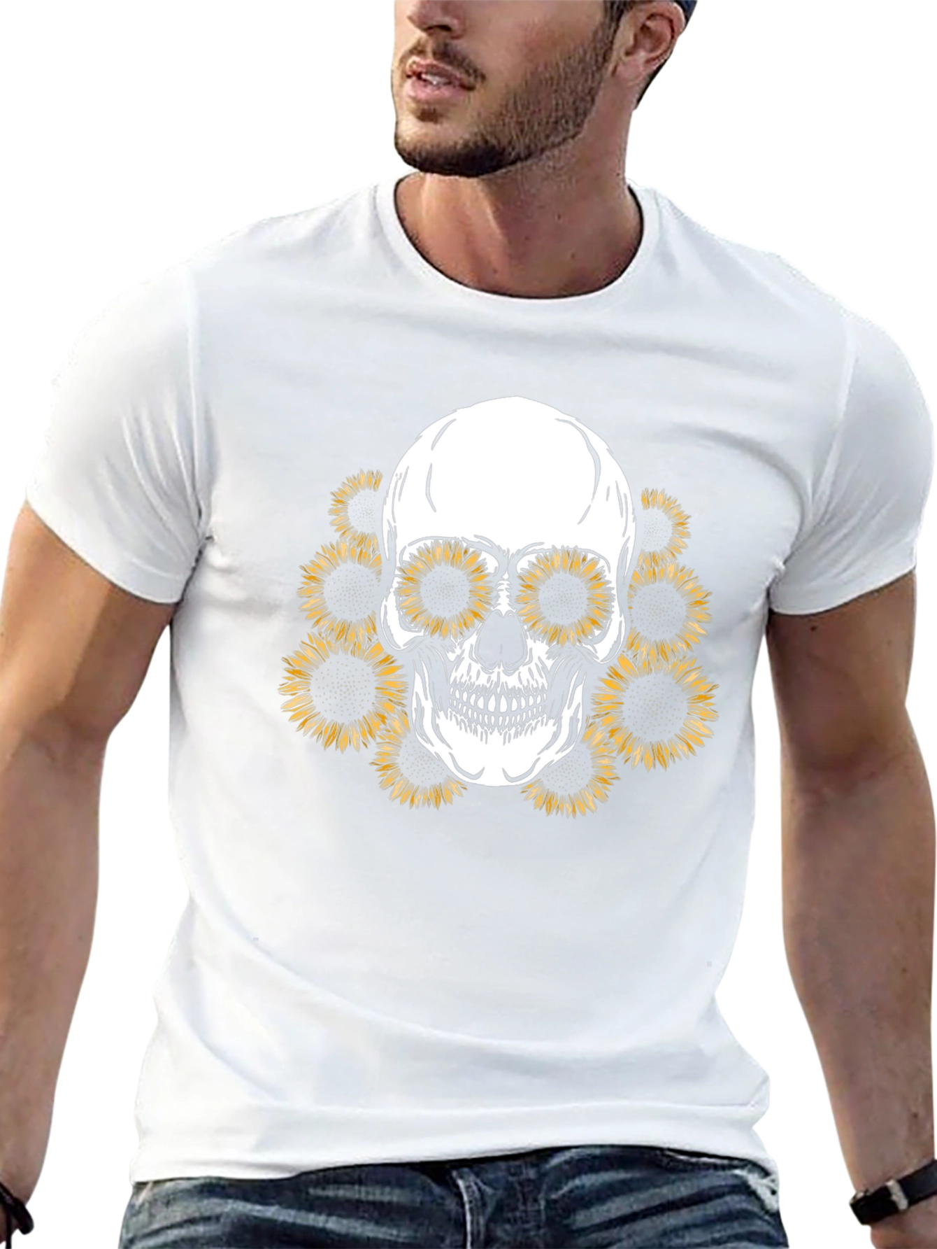 Sunflower Skull Graphic Tee - Mens Black T-Shirt