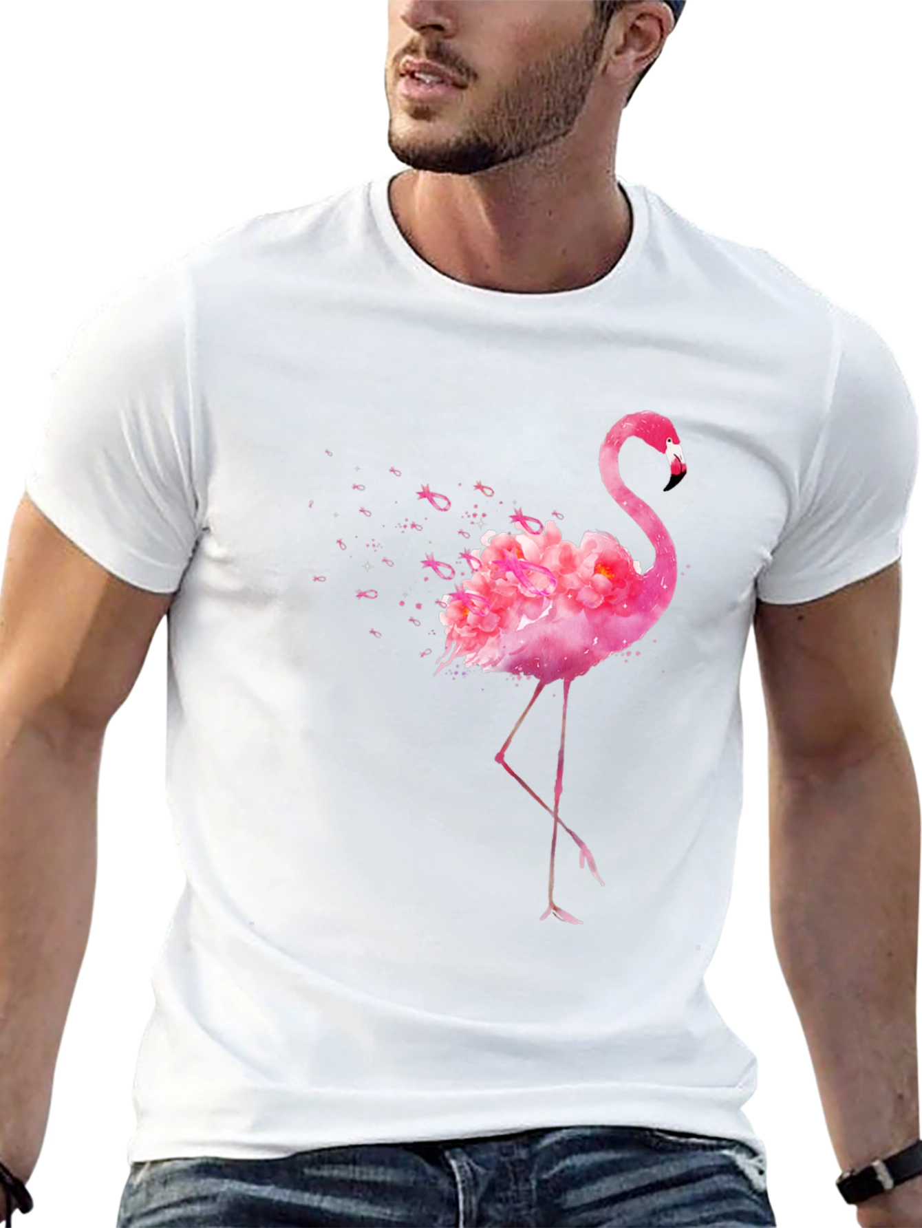 Pink Flamingo Breast Cancer Awareness Graphic Tee