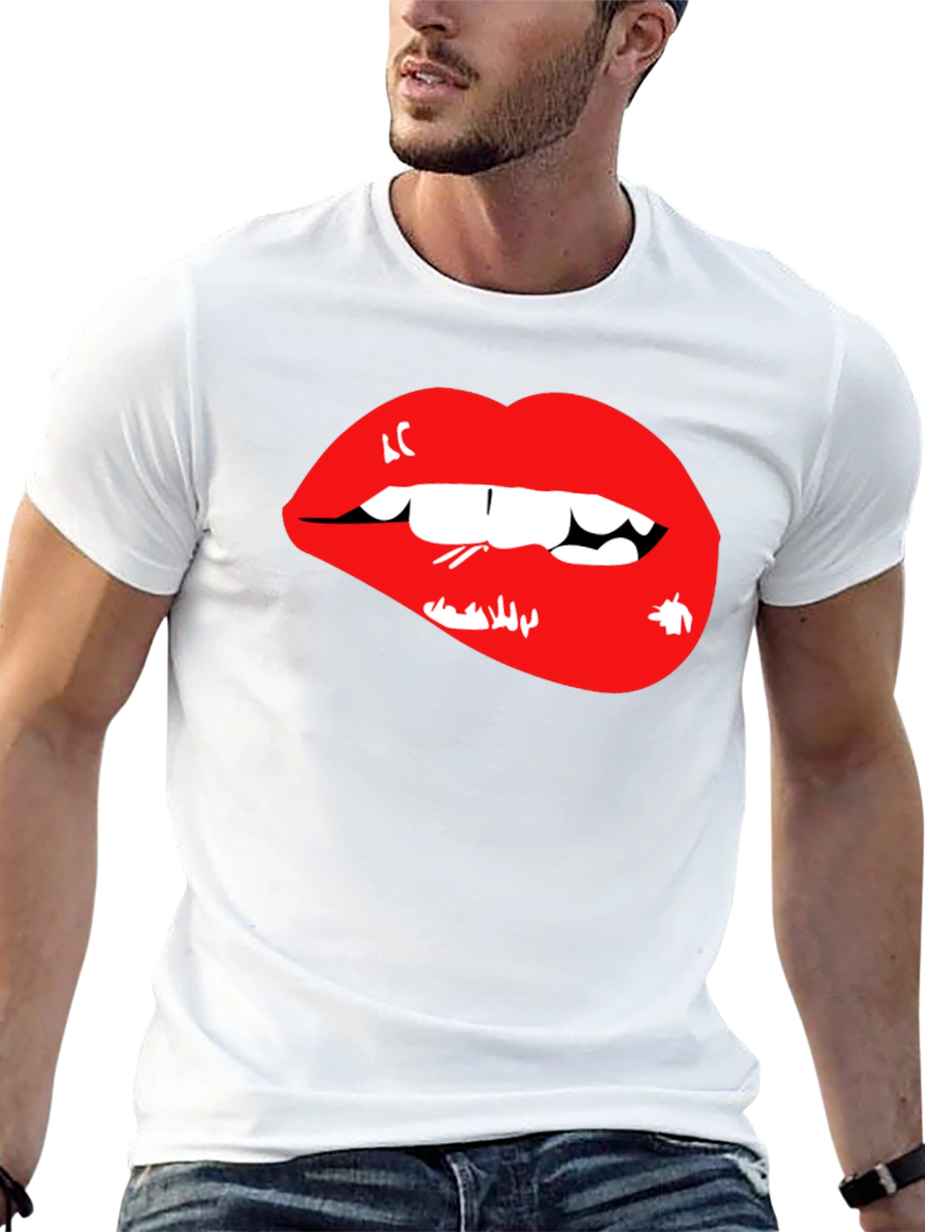 Red Lips Graphic Black T-Shirt