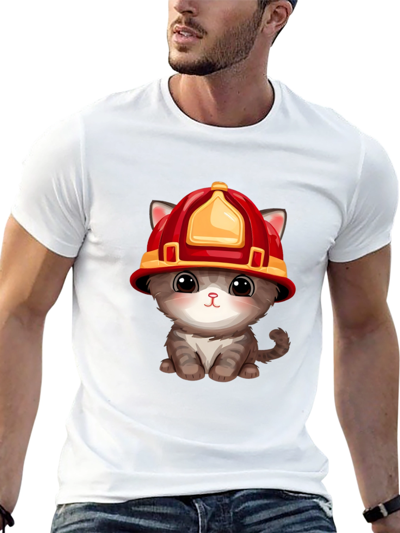 Firefighter Kitten T-Shirt - Cute Rescue Cat Tee