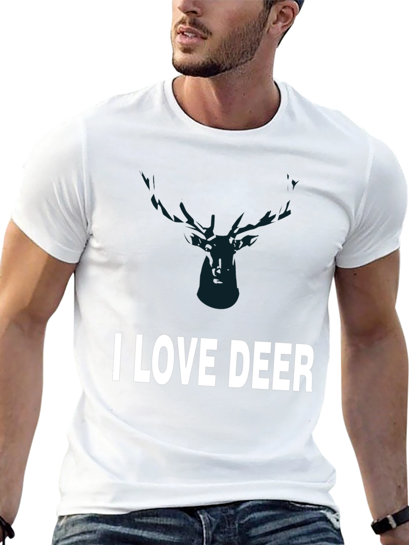 I Love Deer Graphic Tee - Black Cotton T-Shirt