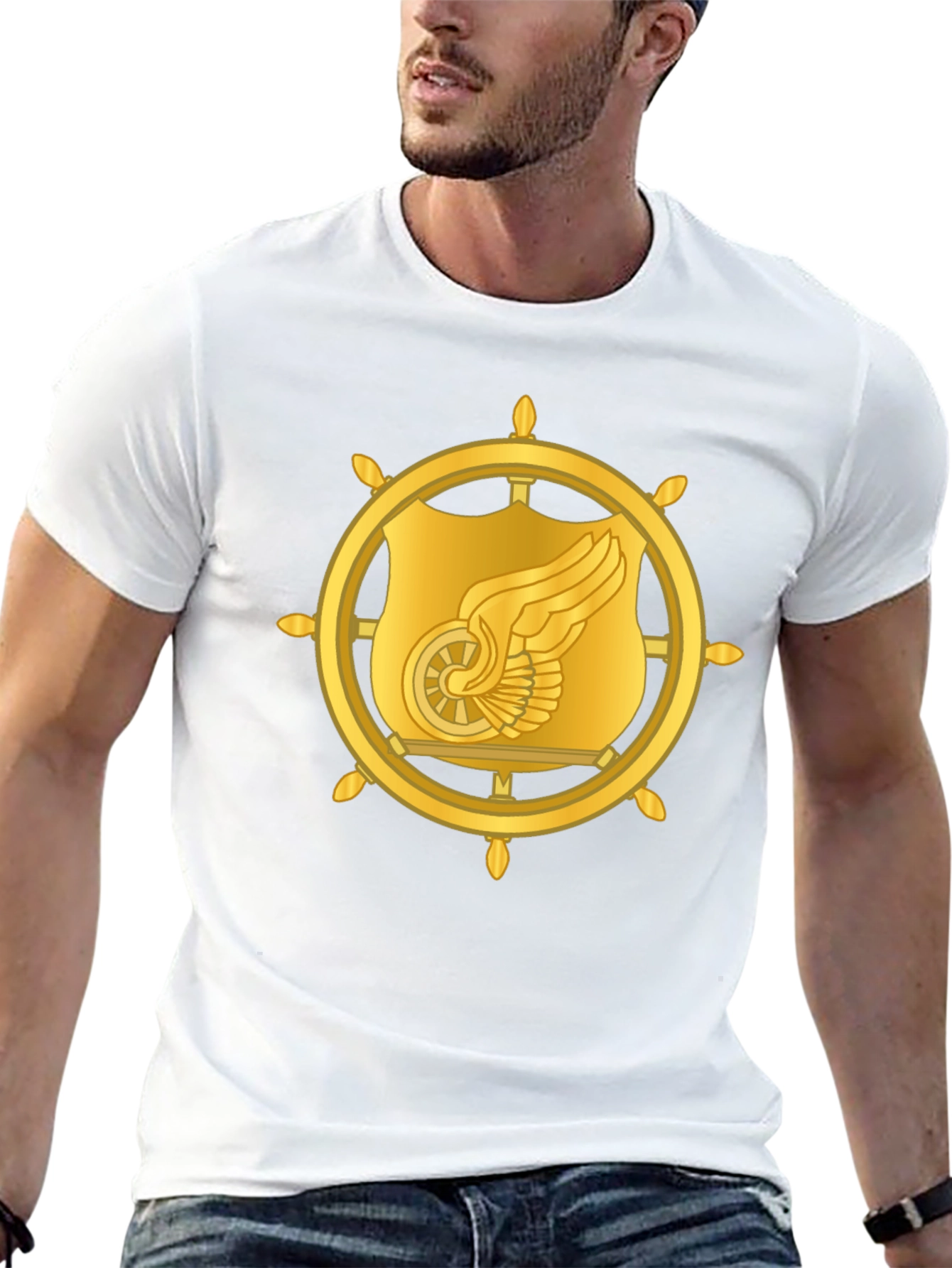 Golden Winged Wheel Graphic Black T-Shirt