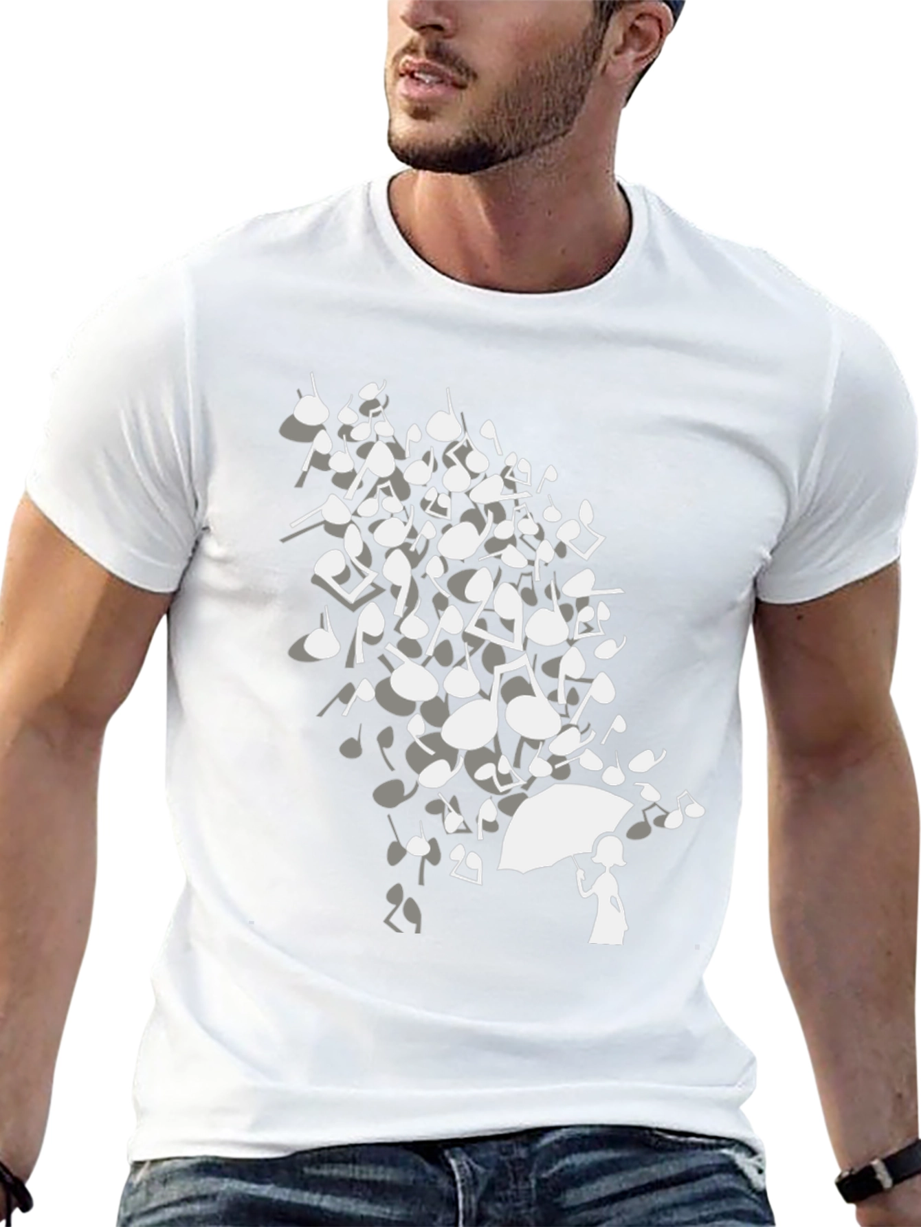 Musical Notes Umbrella Black T-Shirt