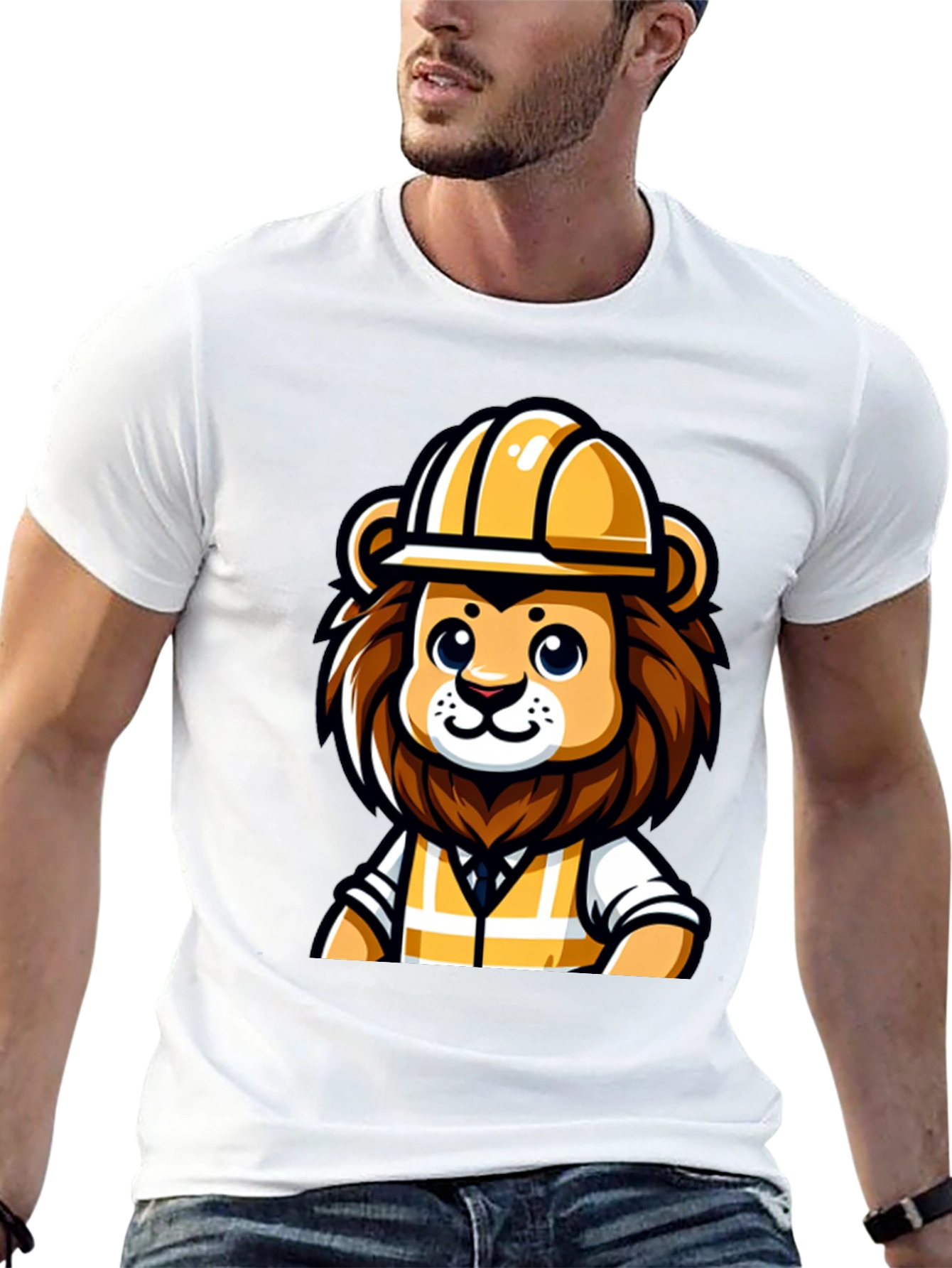 Cartoon Lion Construction Worker T-Shirt