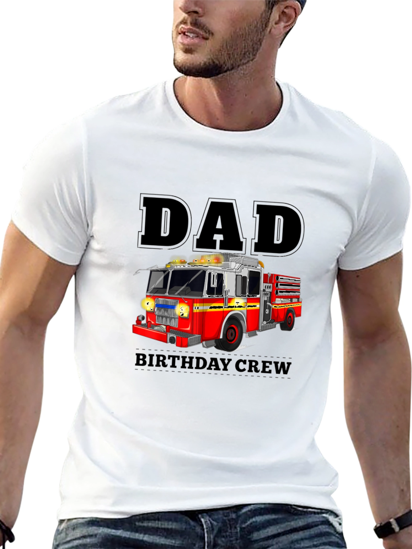 Dad Birthday Crew Fire Truck T-Shirt