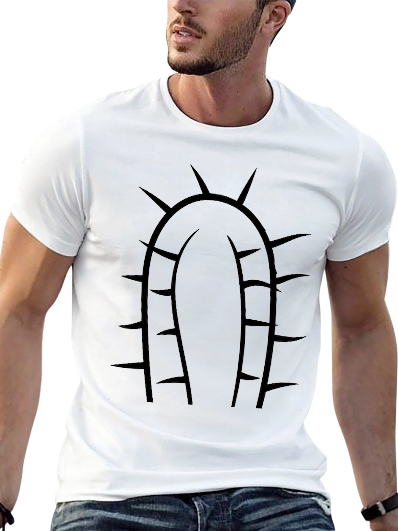 Spiked Cactus Graphic Tee - Black Cotton Casual Shirt