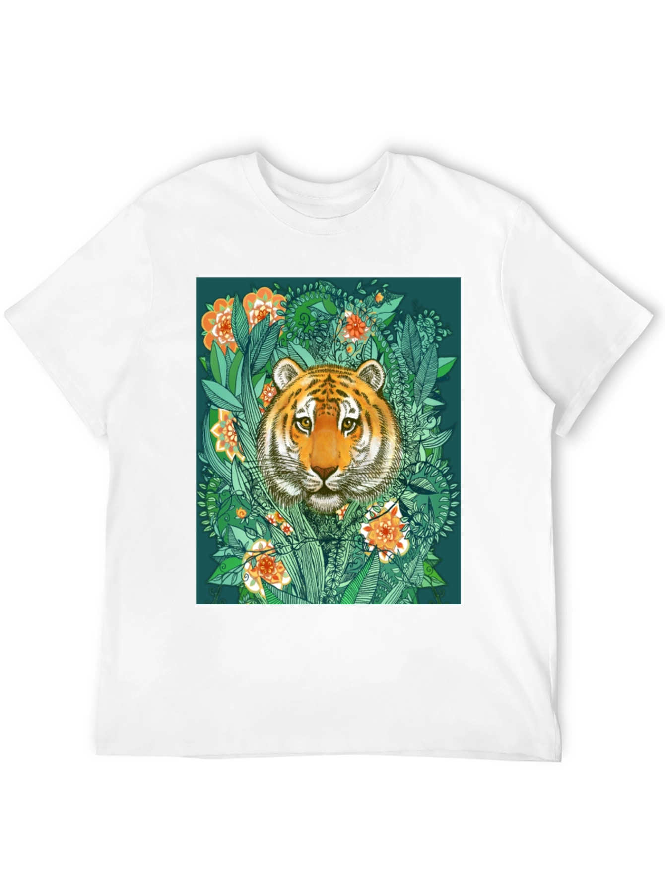 Tiger Floral Graphic Print Black T-Shirt