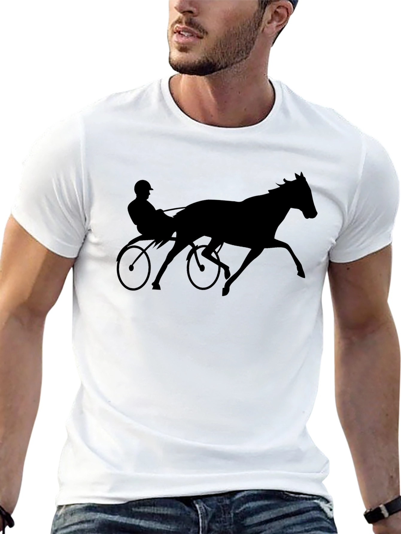 Horse Racing Silhouette Black T-Shirt