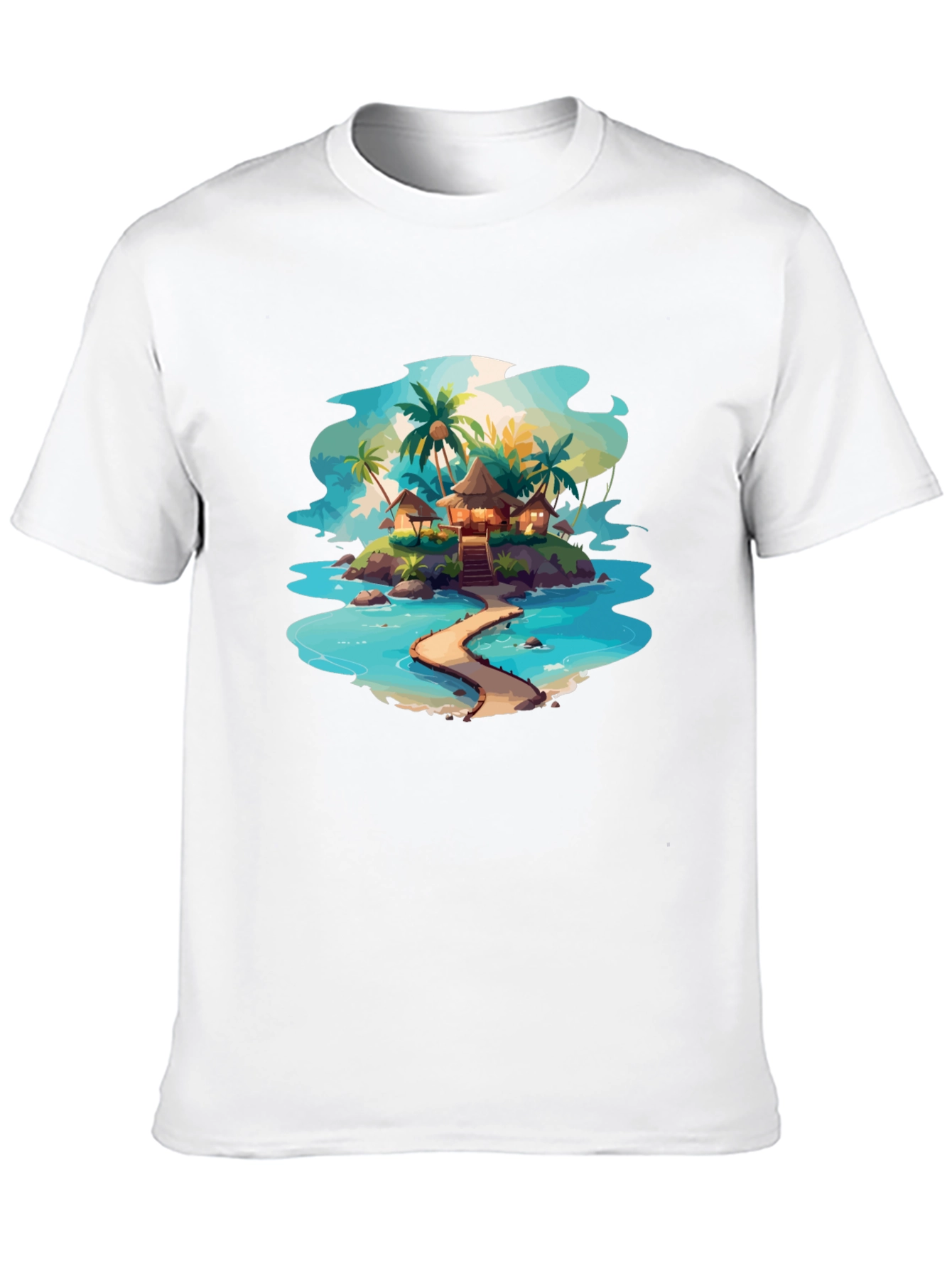 Tropical Island Graphic Black T-Shirt