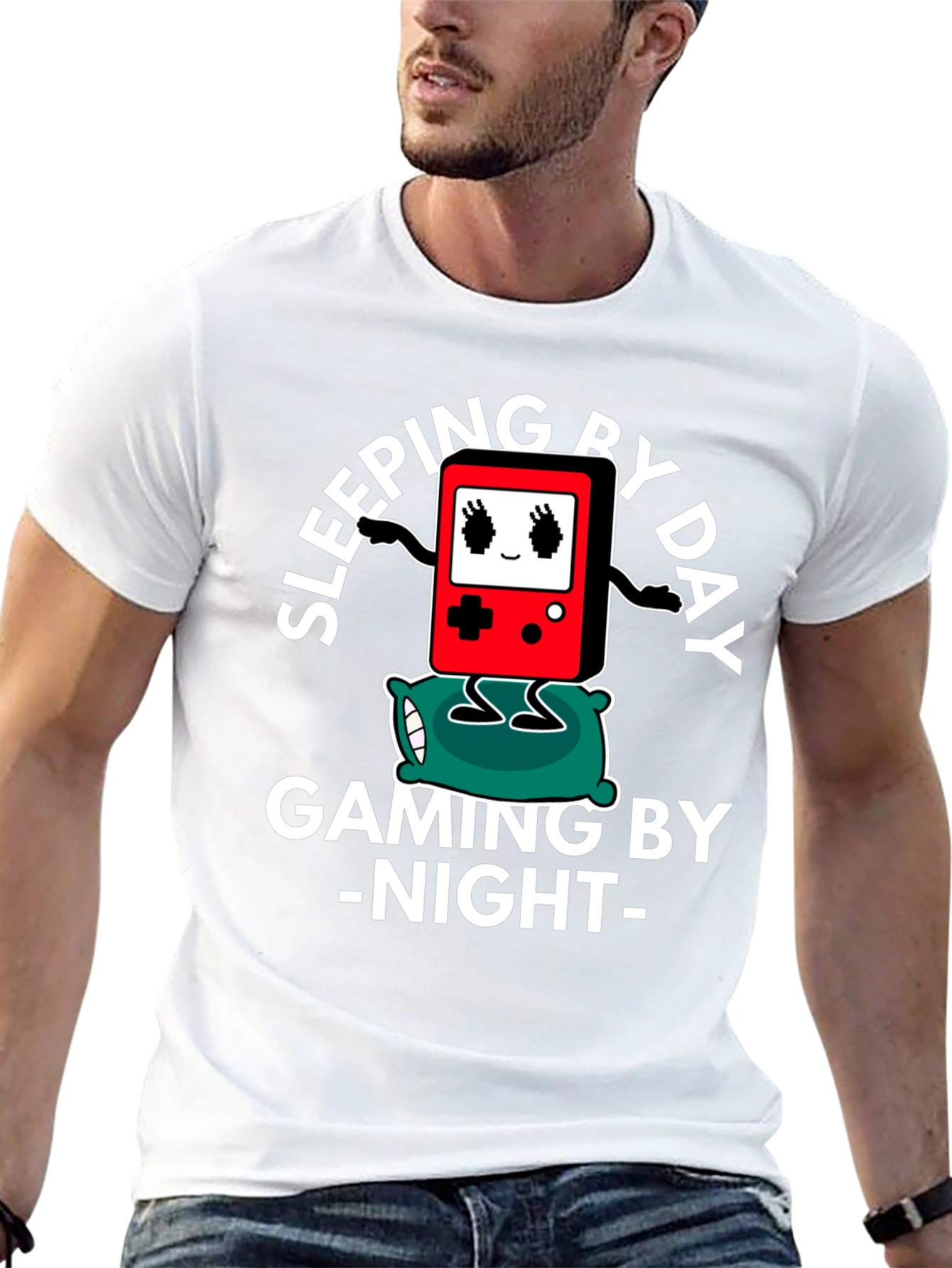 Gamer T-Shirt Sleeping by Day Gaming by Night Black