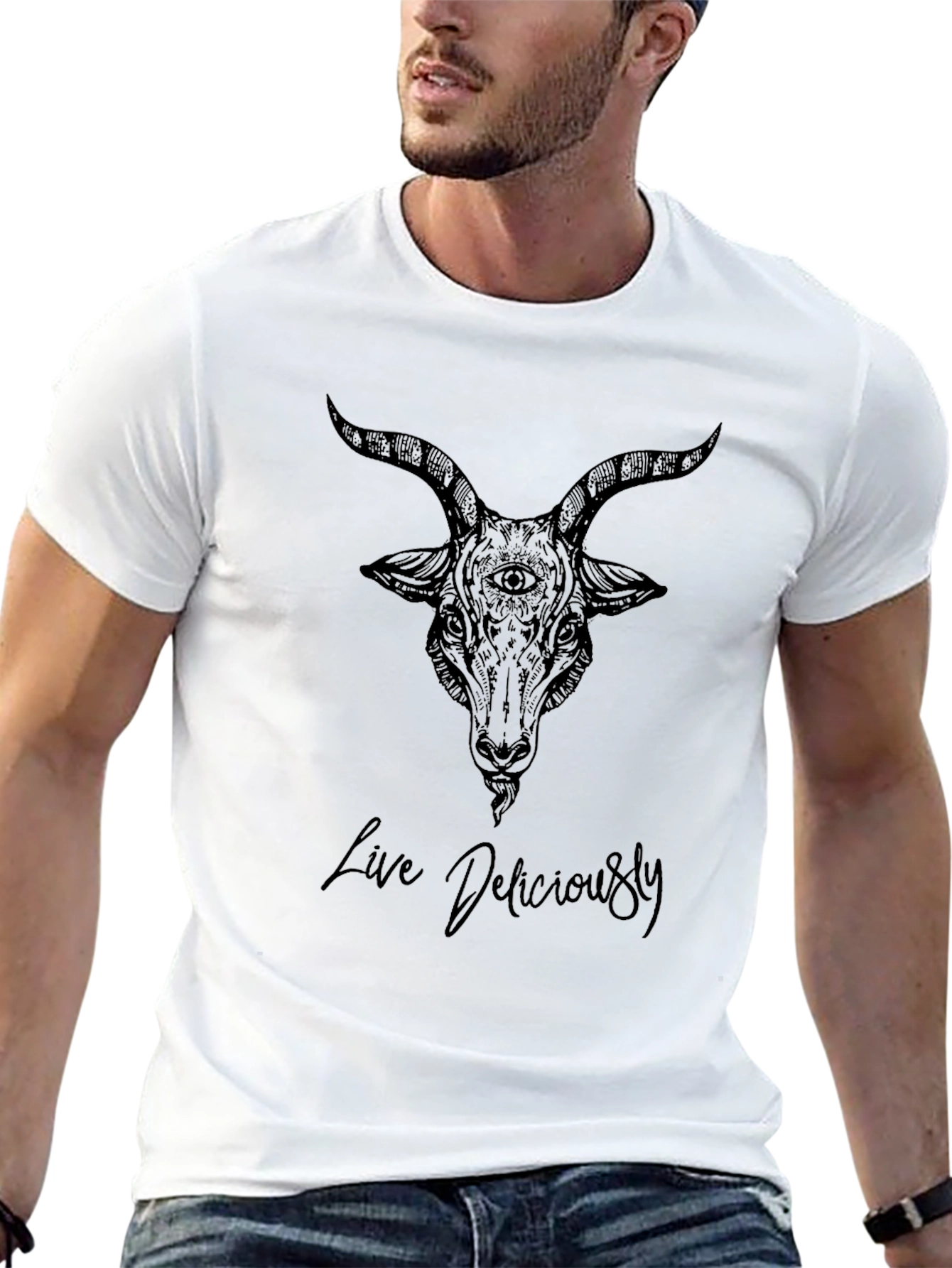 Live Deliciously Goat Head Graphic Tee - Black