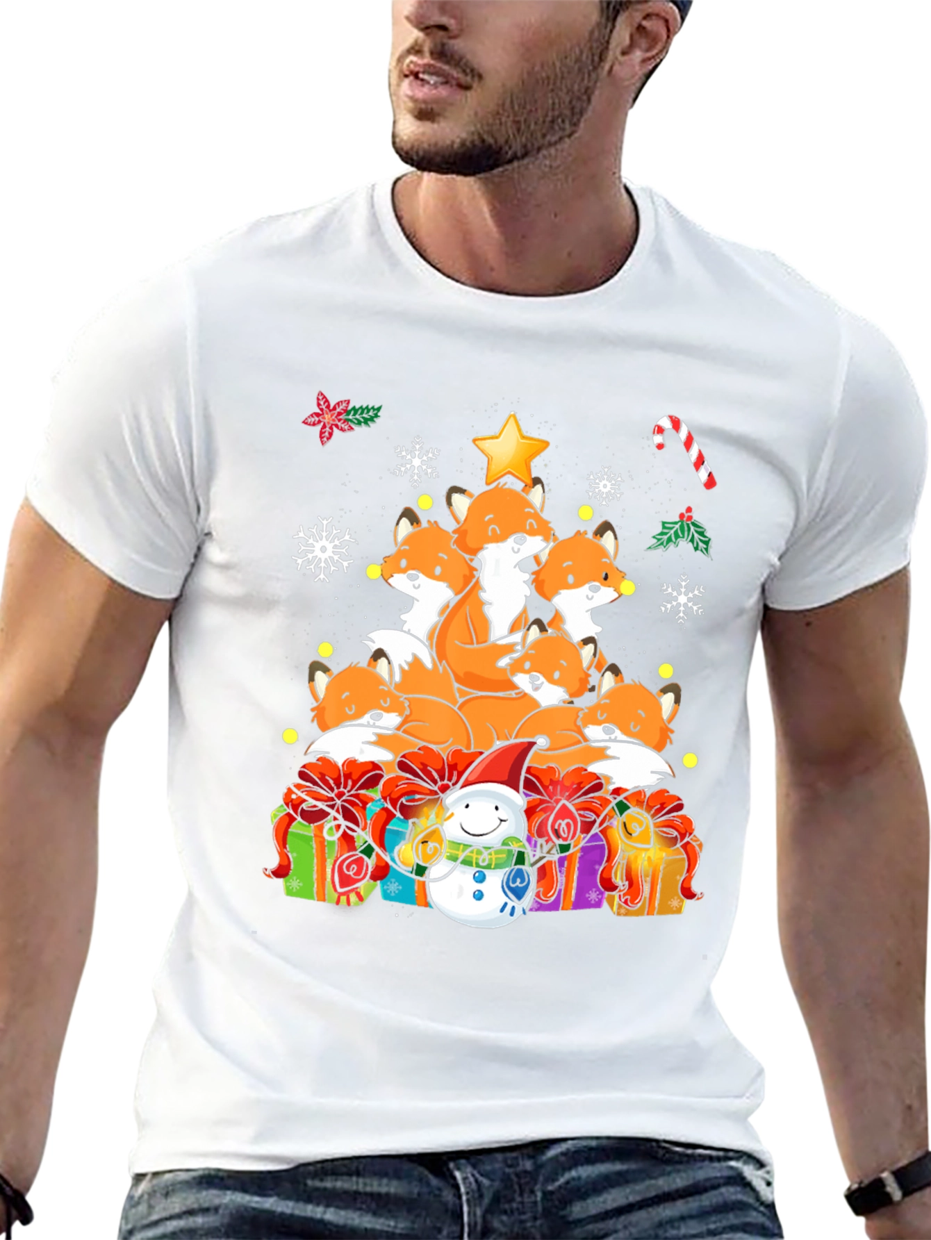 Festive Fox Christmas Tree Graphic Tee
