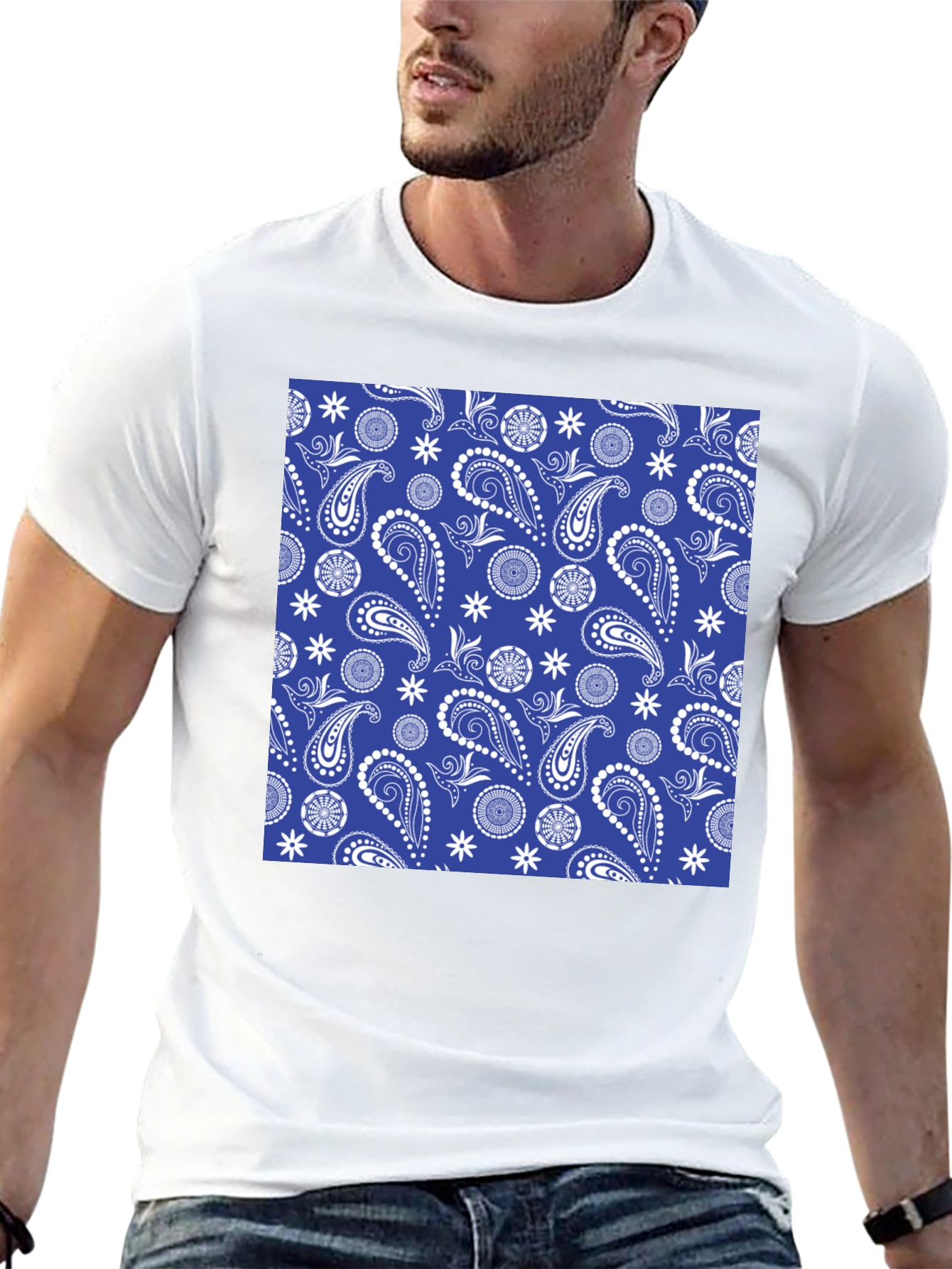 Blue Paisley Print T-Shirt - Stylish Casual Wear