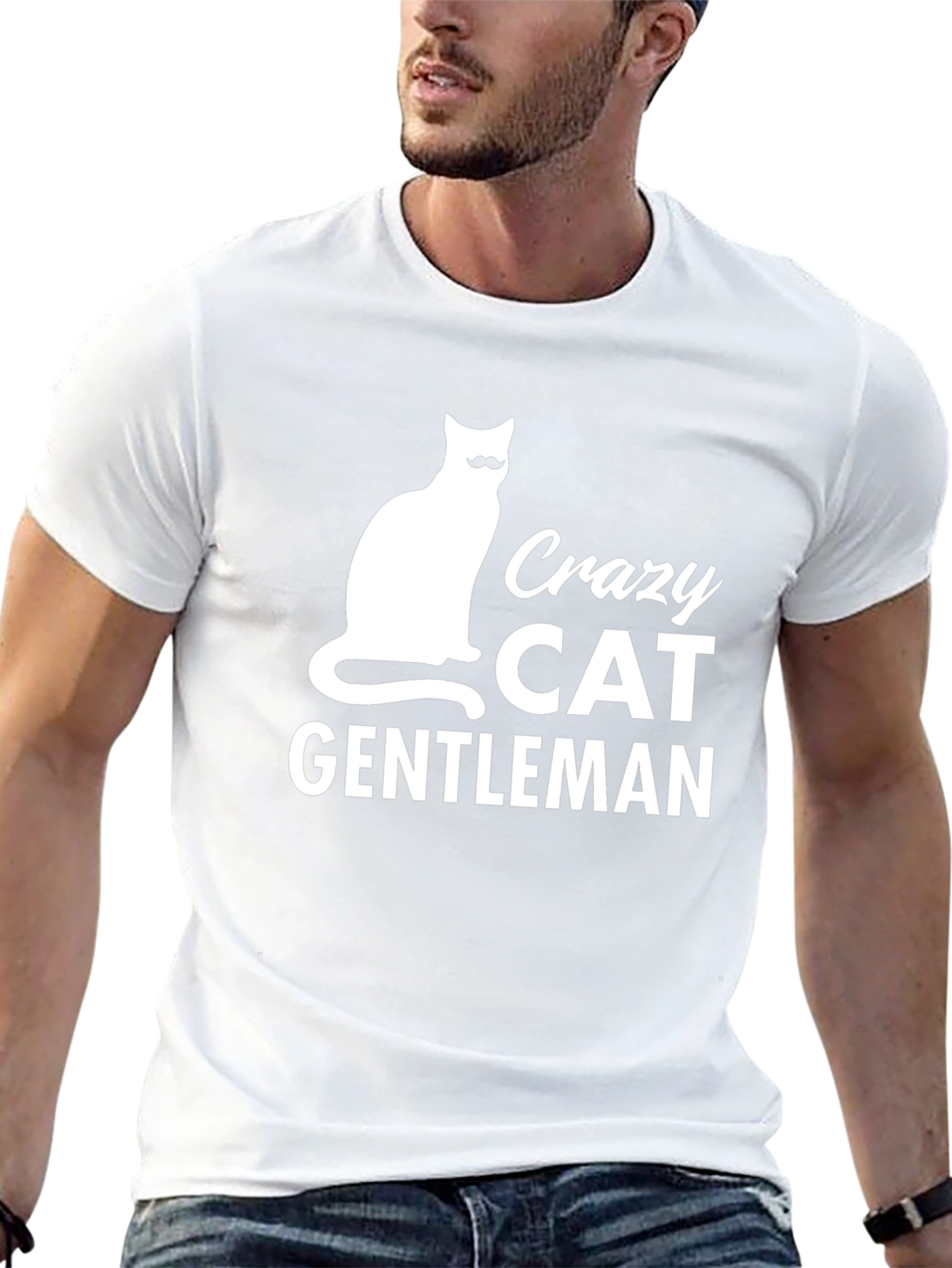 Crazy Cat Gentleman Graphic T-Shirt Black Mens