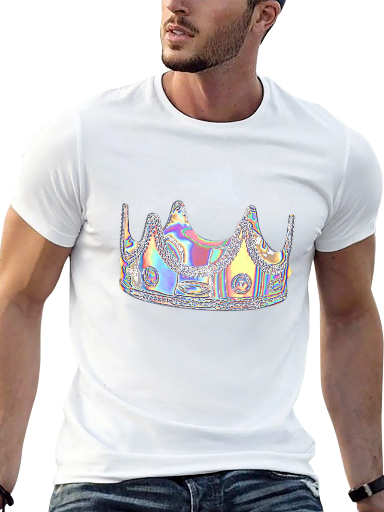 Holographic Crown Graphic Black T-Shirt