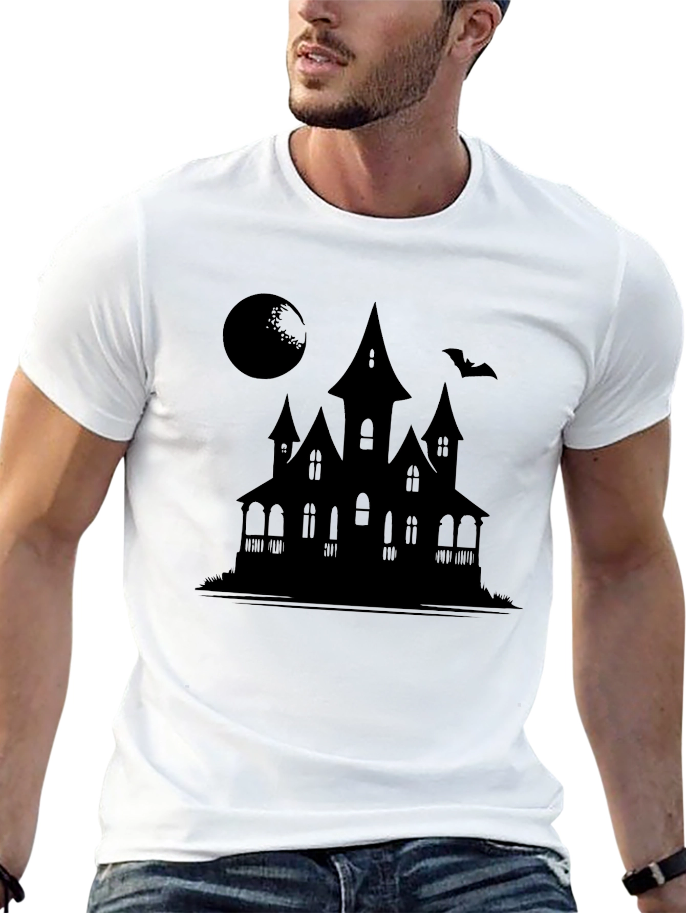 Halloween Haunted House Silhouette T-Shirt