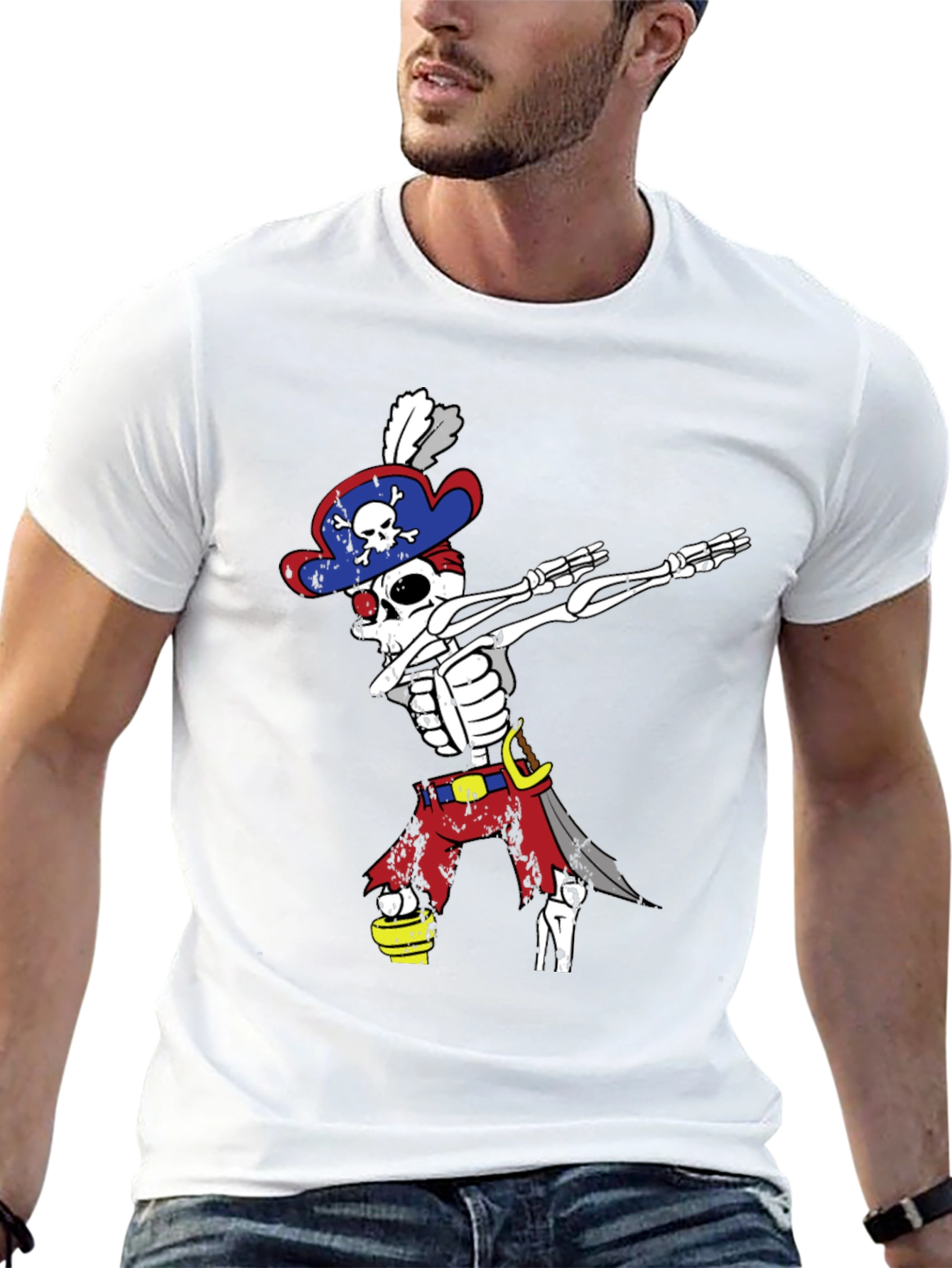 Dabbing Pirate Skeleton T-Shirt - Mens Black Tee