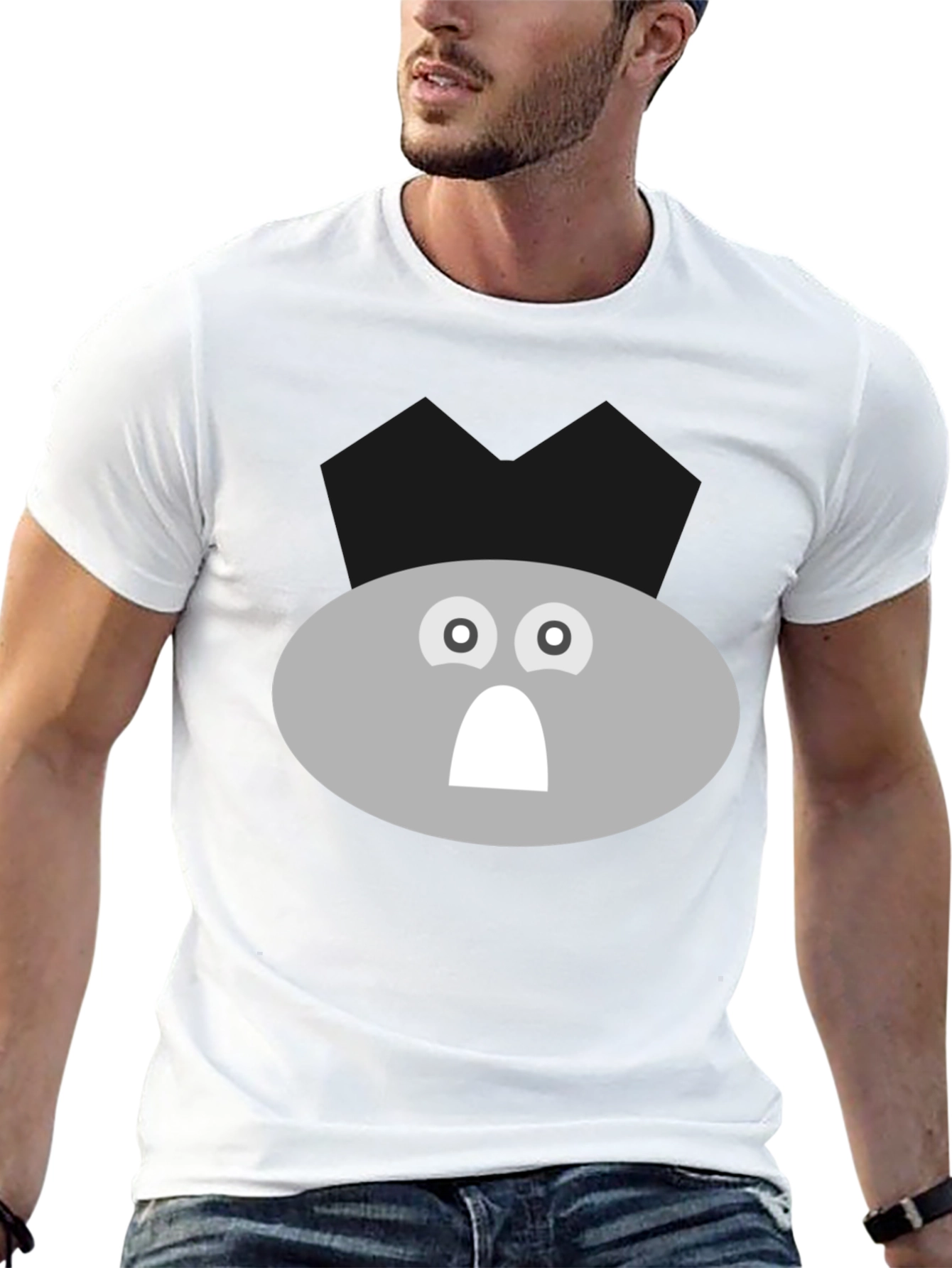 Funny Gray Face Graphic Tee - Black T-Shirt