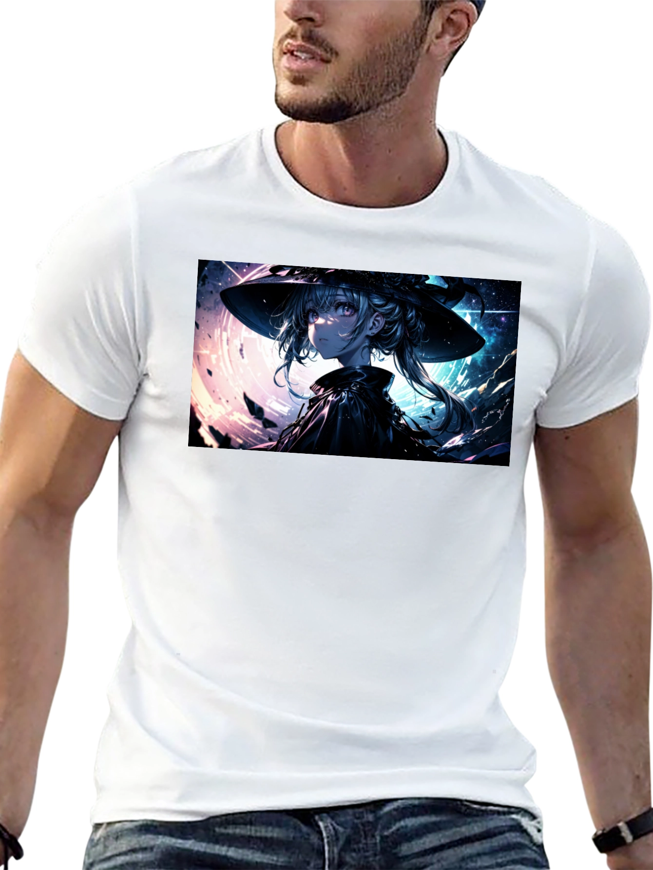 Anime Witch Graphic Black T-Shirt