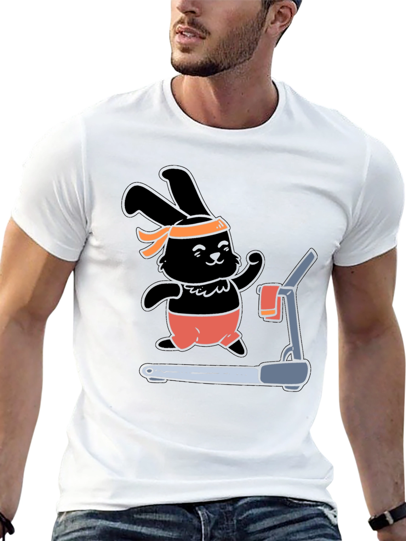 Bunny Treadmill T-Shirt - Black Cotton Gym Tee