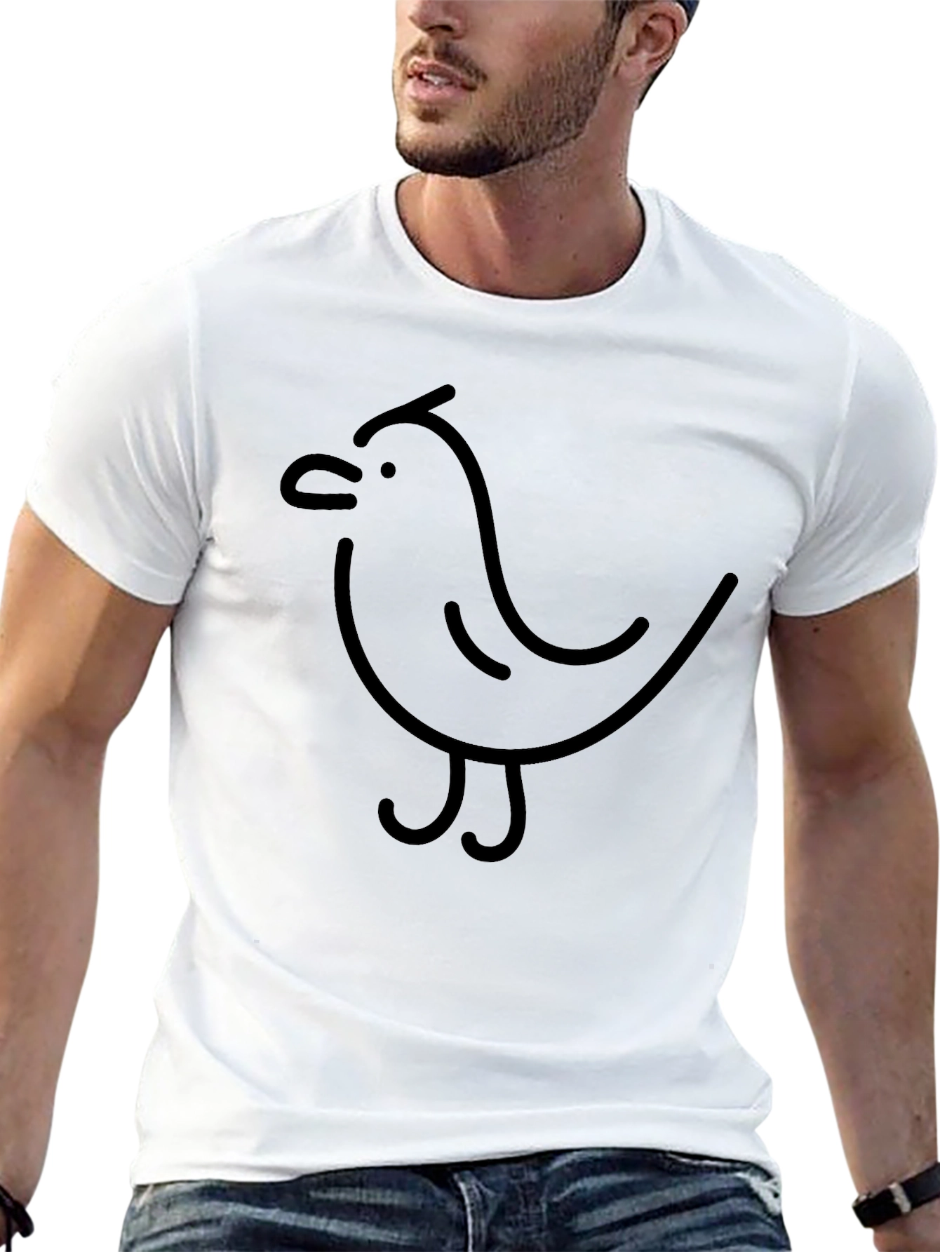 Black T-Shirt with Minimalist Bird Graphic