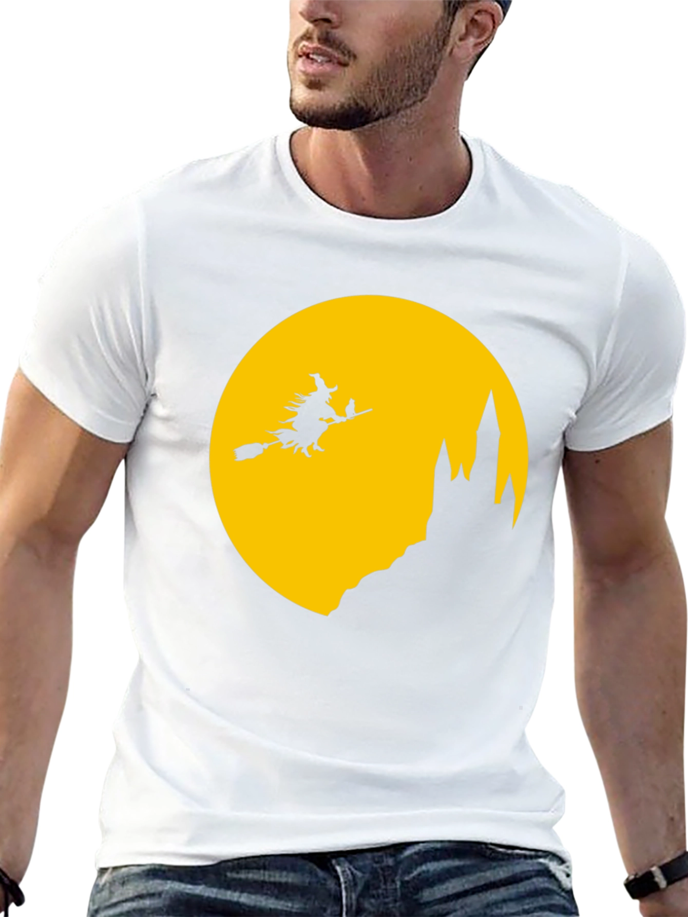 Halloween Witch on Broomstick Black T-Shirt