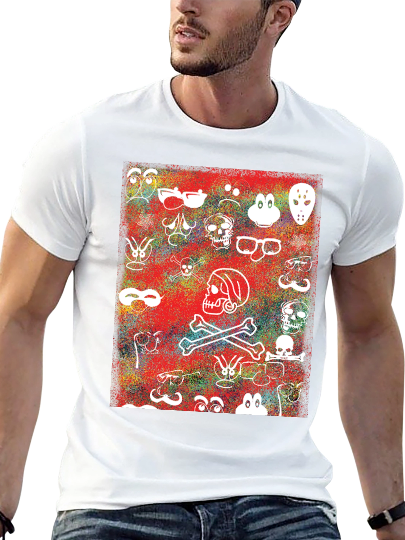 Skull & Character Graphic Print T-Shirt