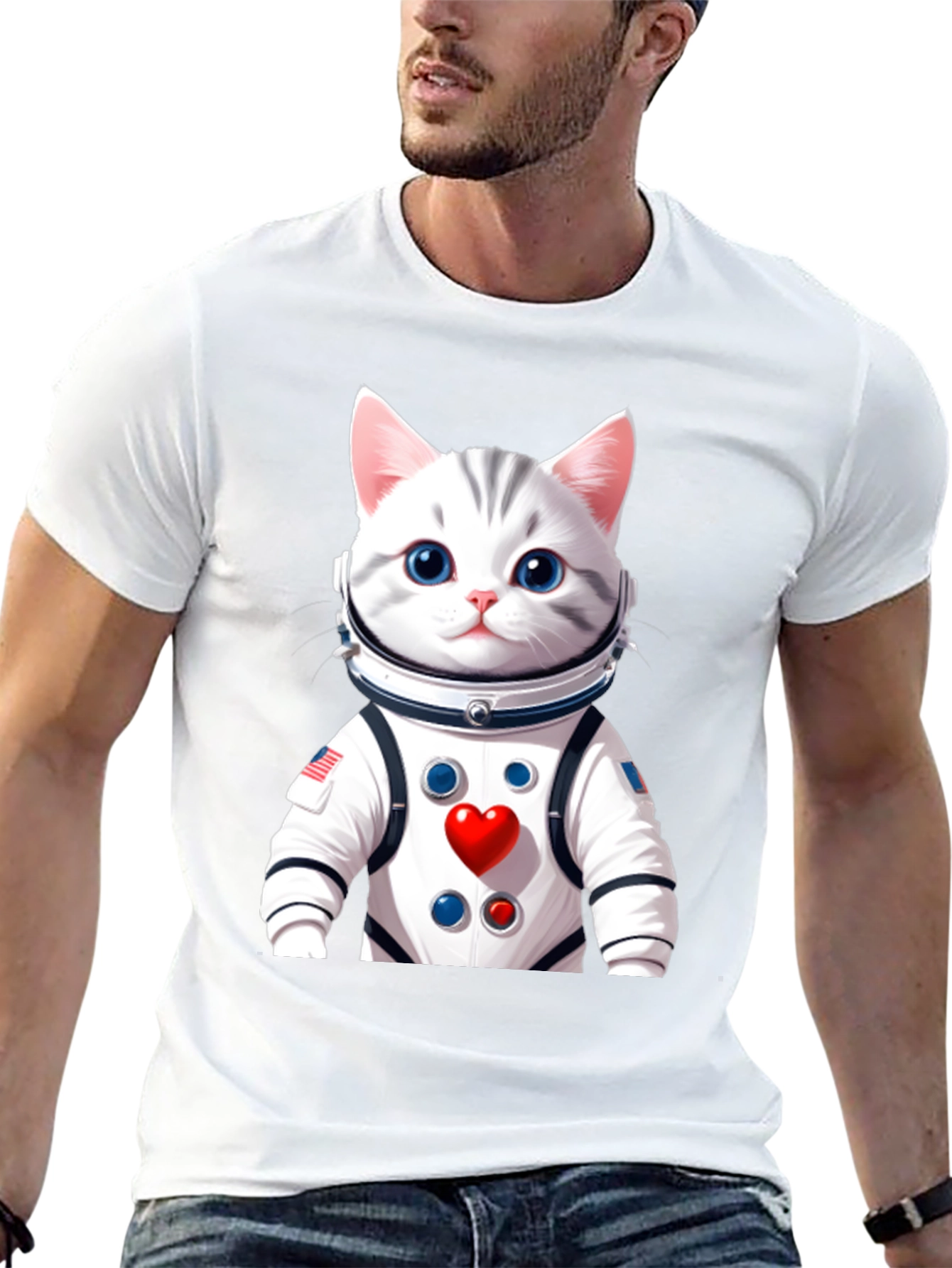 Astronaut Cat Graphic T-Shirt - Space Lover Tee