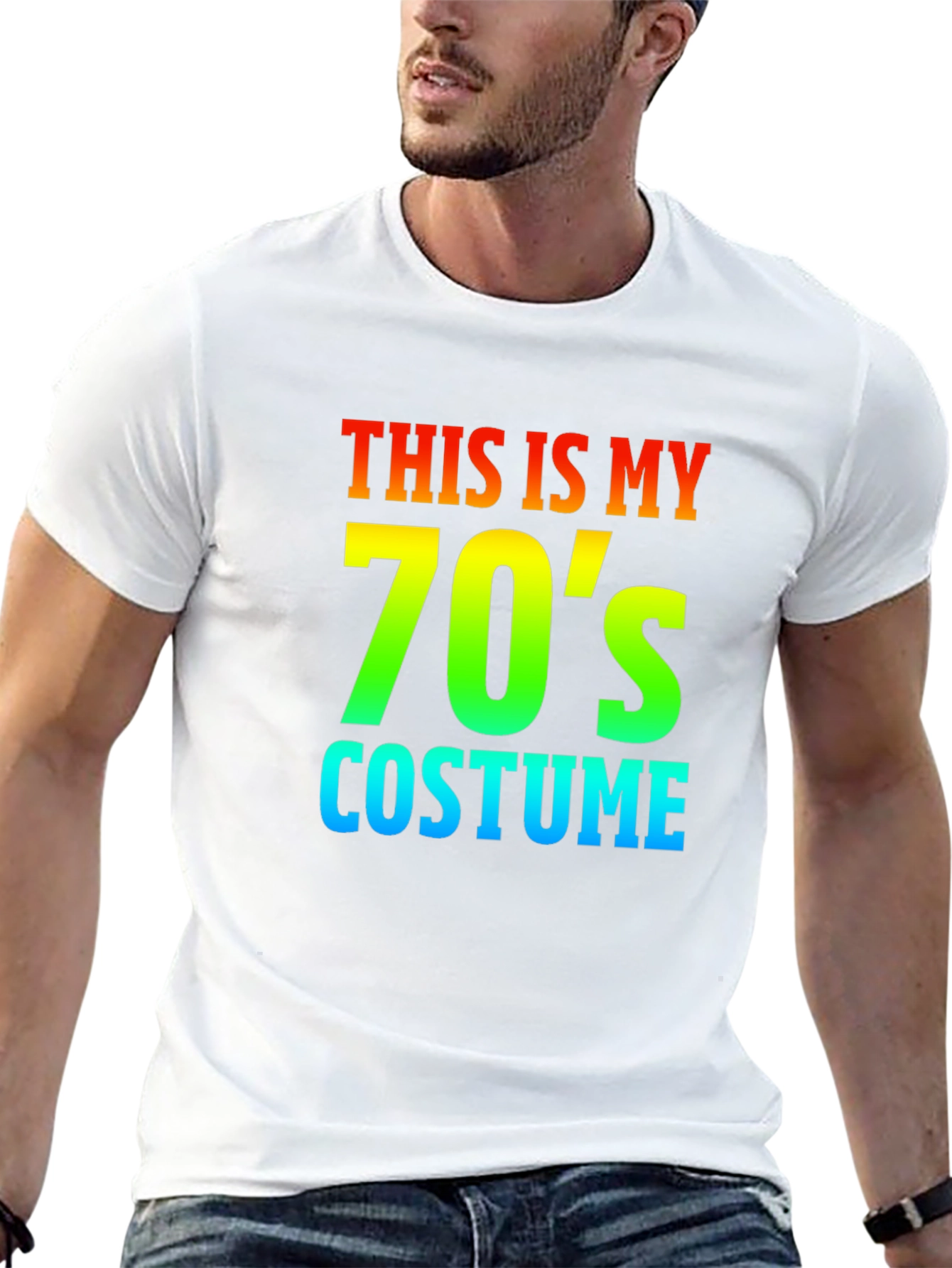 70s Costume Rainbow Text Graphic T-Shirt