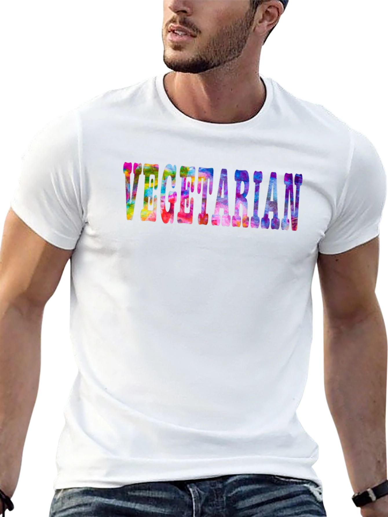 Vegetarian Tie-Dye Graphic Black T-Shirt