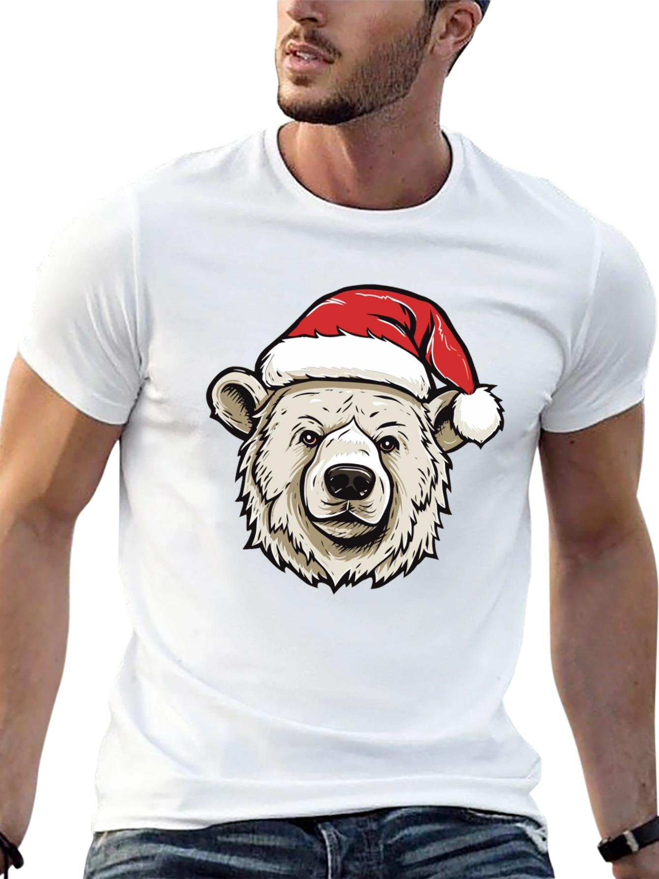 Holiday Bear Graphic Tee - Christmas Santa Hat