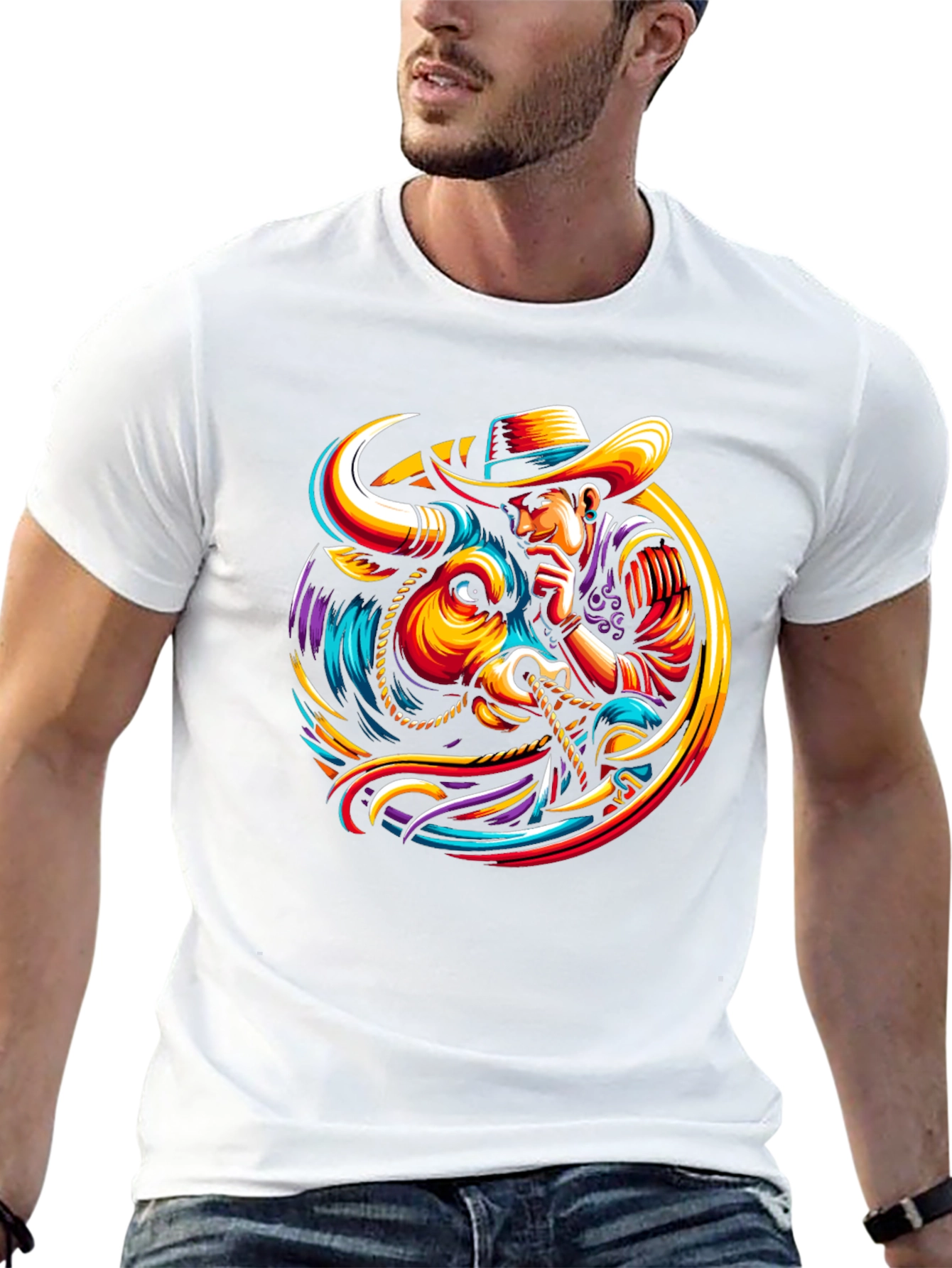 Cowboy Bull T-Shirt - Vibrant Graphic Design