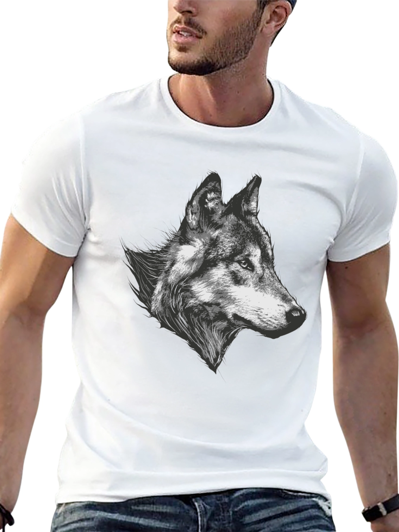 Wolf Graphic Tee - Black Cotton Blend T-Shirt