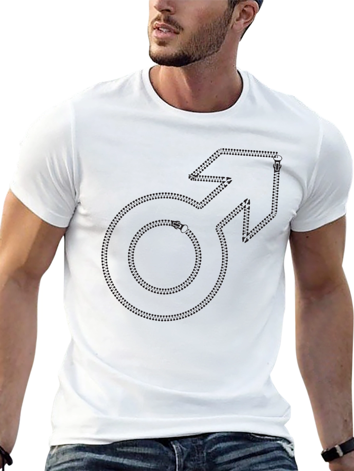 Mens Black Graphic Tee - Zipper Mars Symbol