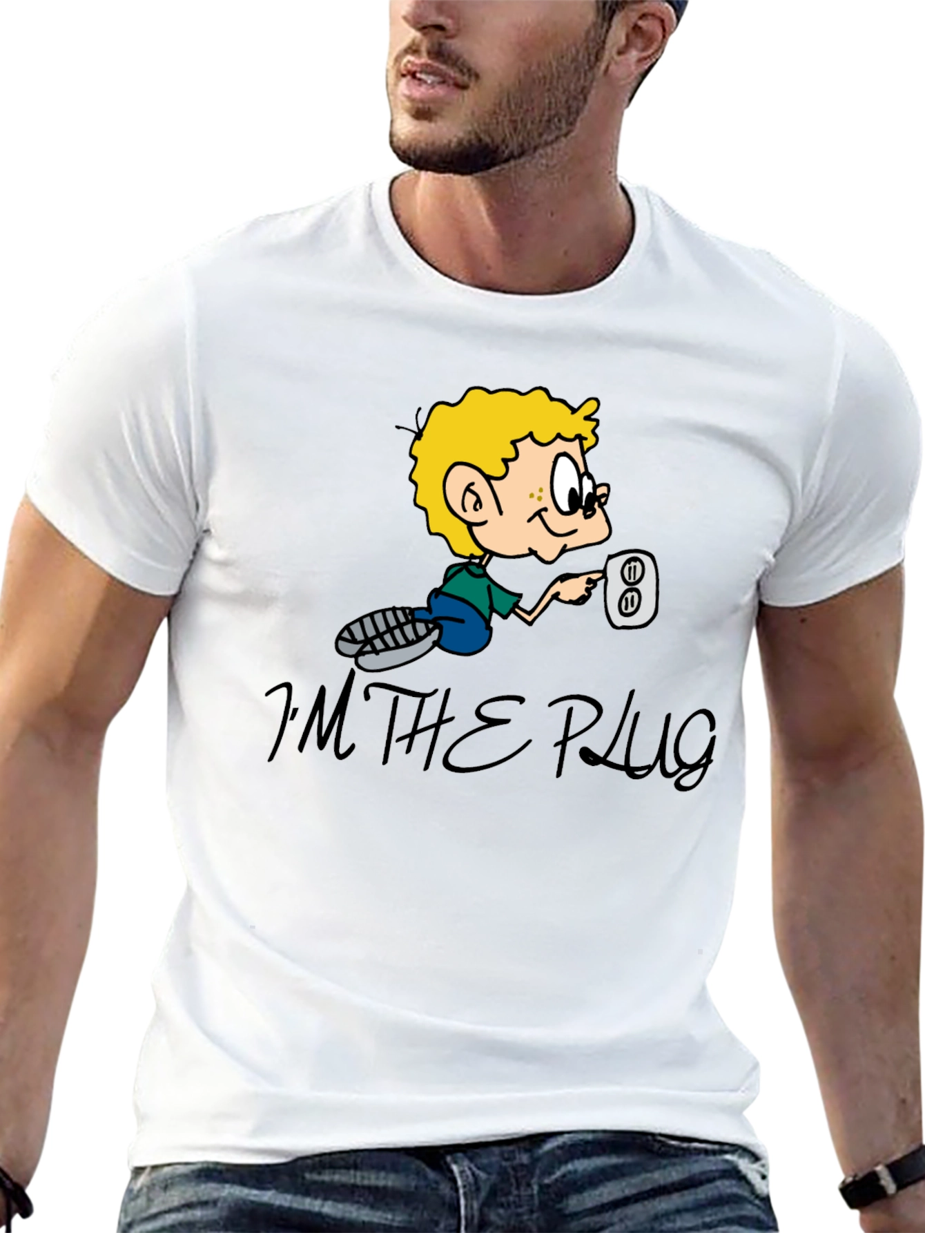 Im The Plug Cartoon Graphic Black T-Shirt